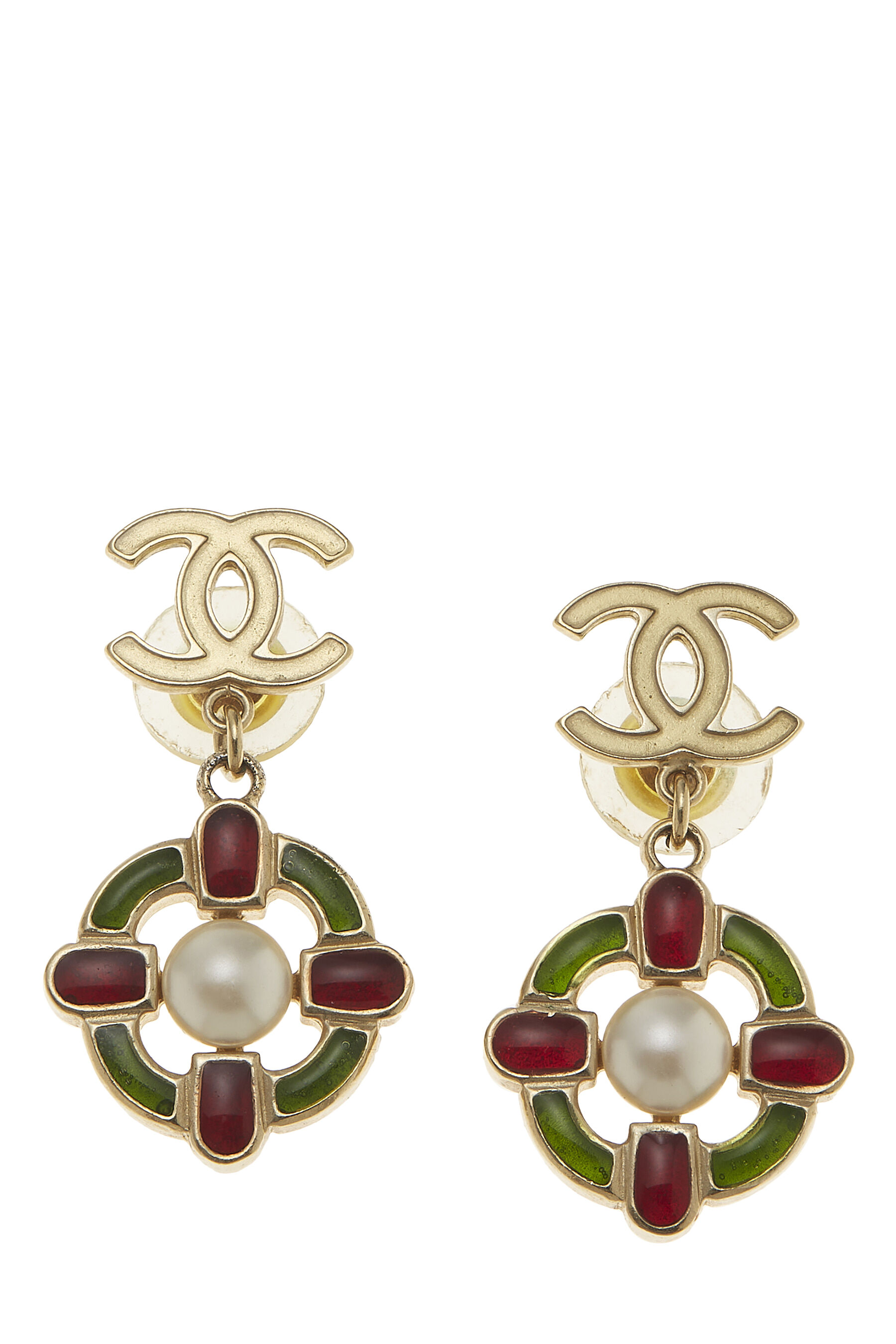 Chanel Gold & Multicolor Gripoix 'CC' Earrings Q6J0FN19DB019