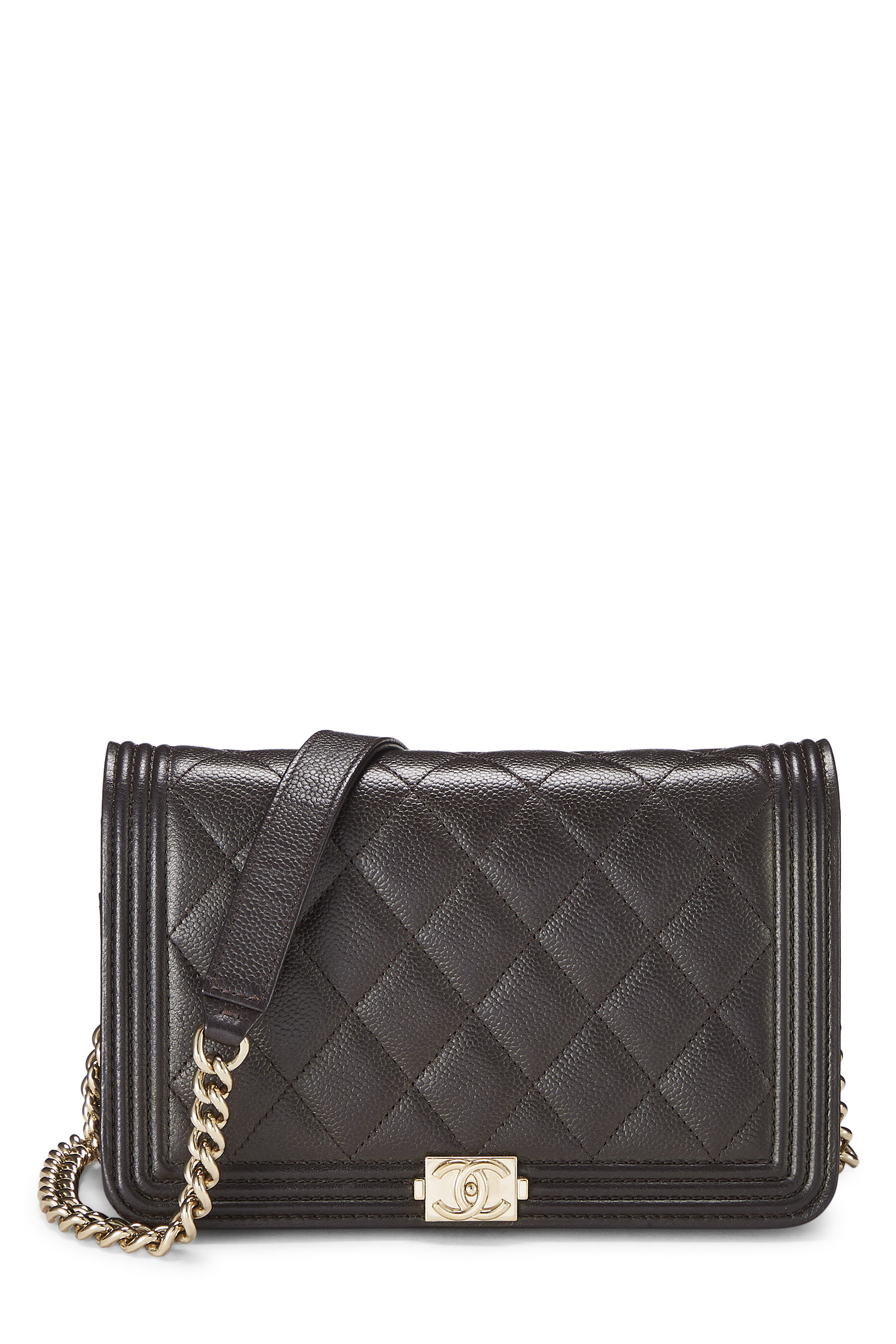 Chanel - Brown Quilted Caviar Boy Wallet on Chain (WOC)