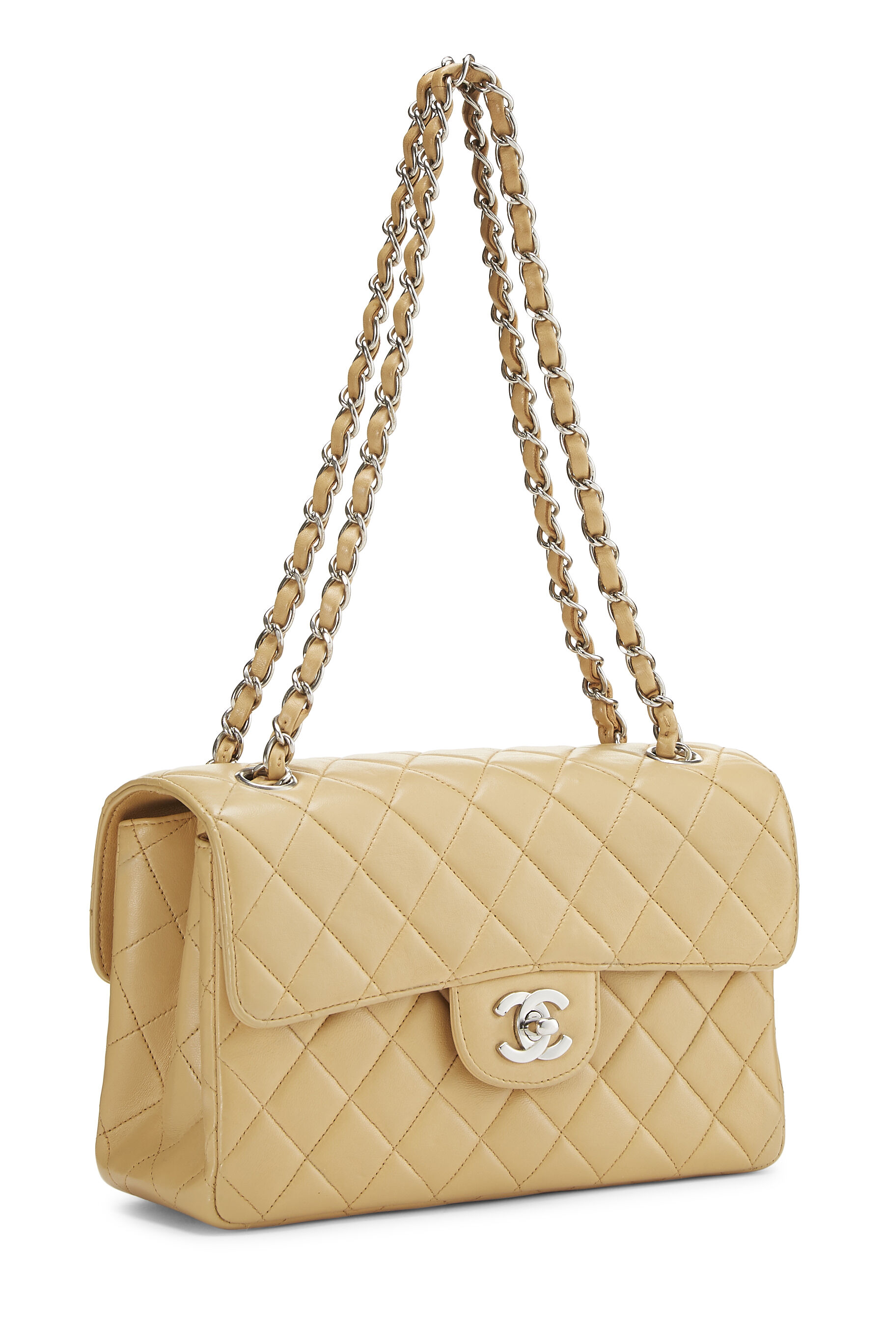 CHANEL Lambskin Quilted Small Trendy CC Dual Handle Flap Bag Beige