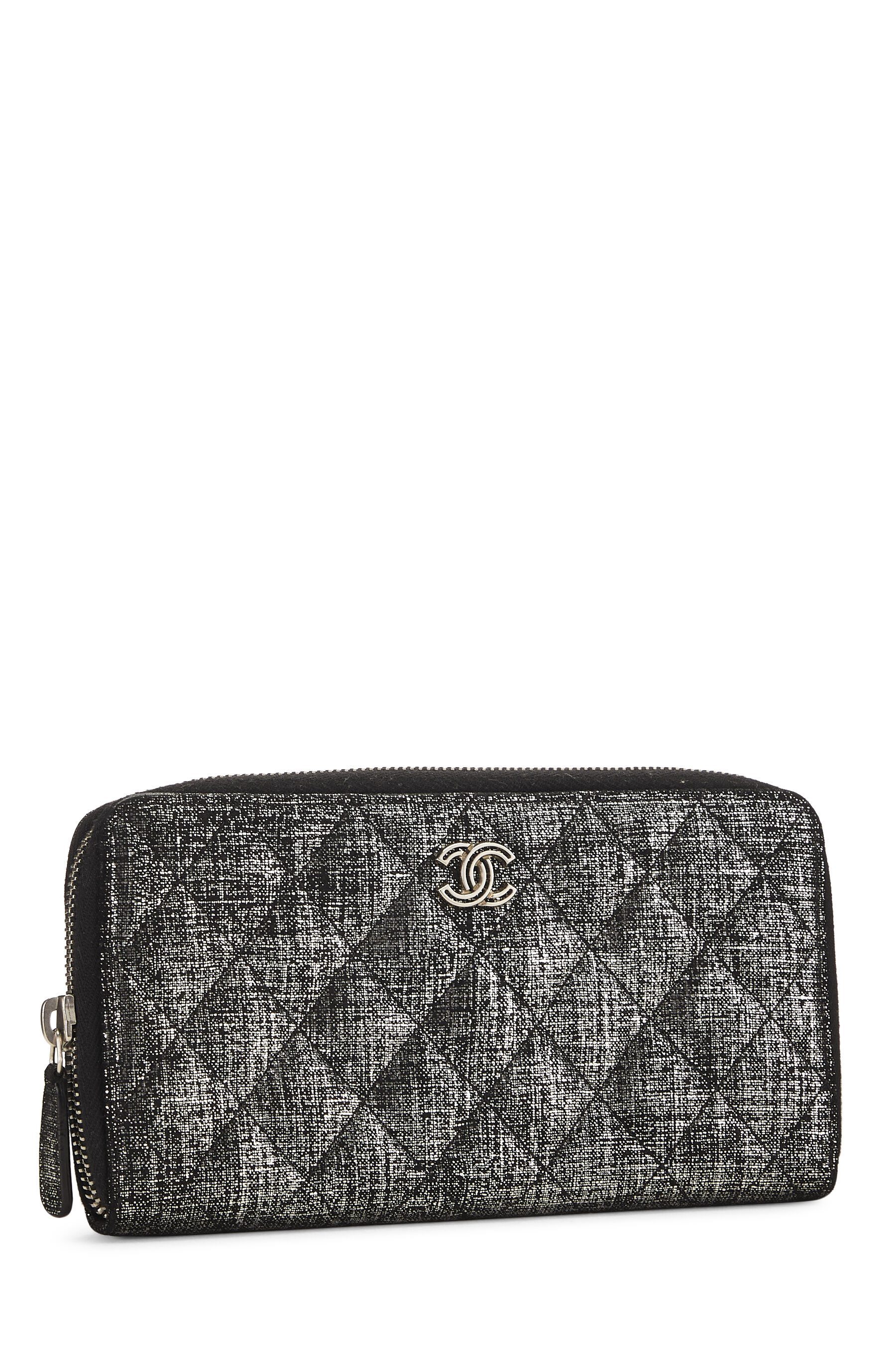 CHANEL Grained Leather Long Flap Wallet Silver-Tone Metal-US