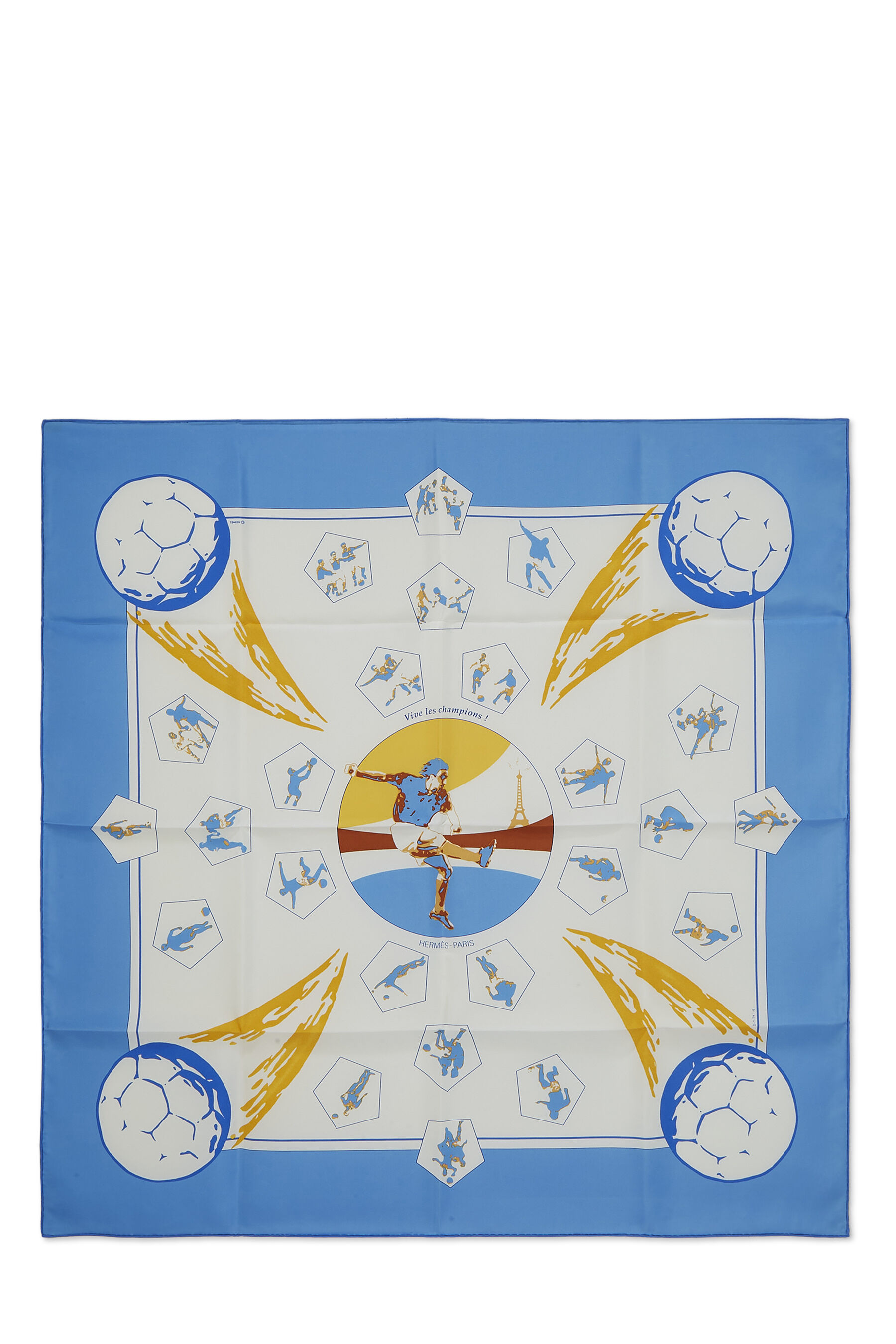 Pre-owned Hermes Blue & Multicolor 'vive Les Champions' Silk Scarf 90