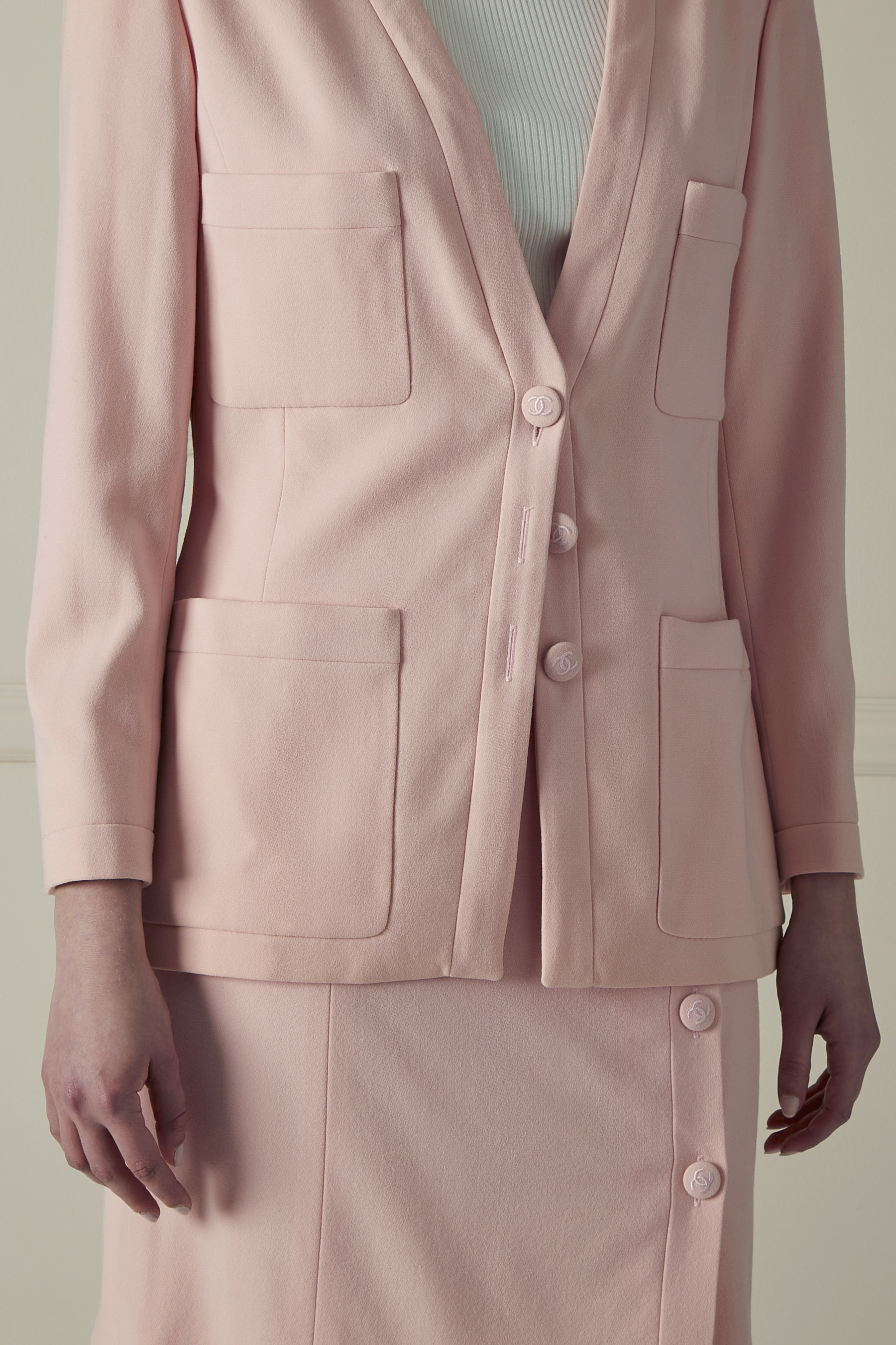 Chanel Pink Wool Skirt Suit Set