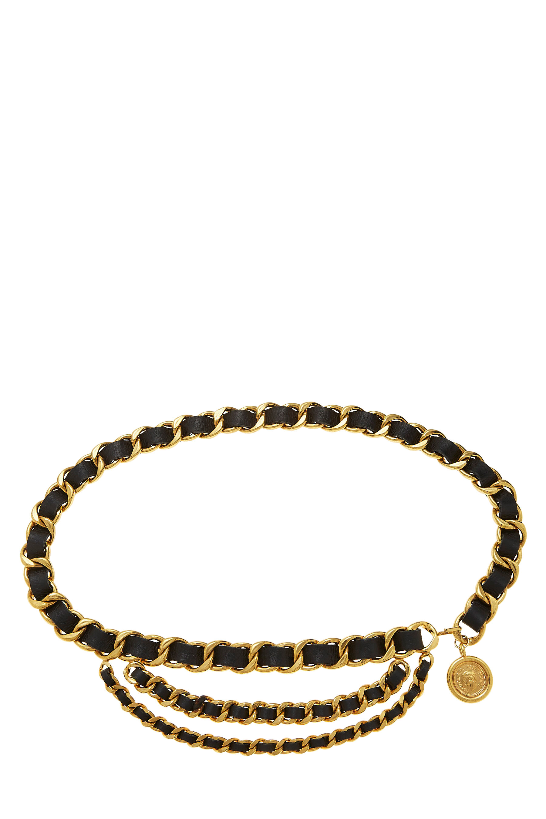 Chanel - Gold & Black Leather Chain Belt 3