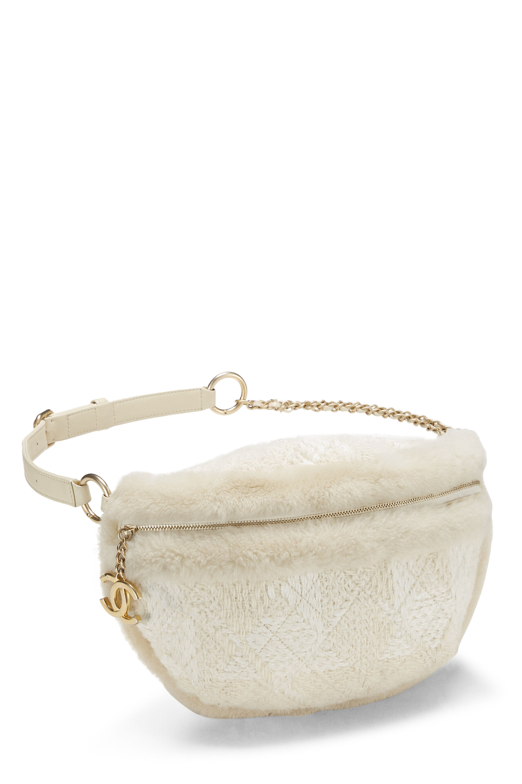 Chanel Ivory Tweed & Shearling Belt Bag Q6B0014FWB001
