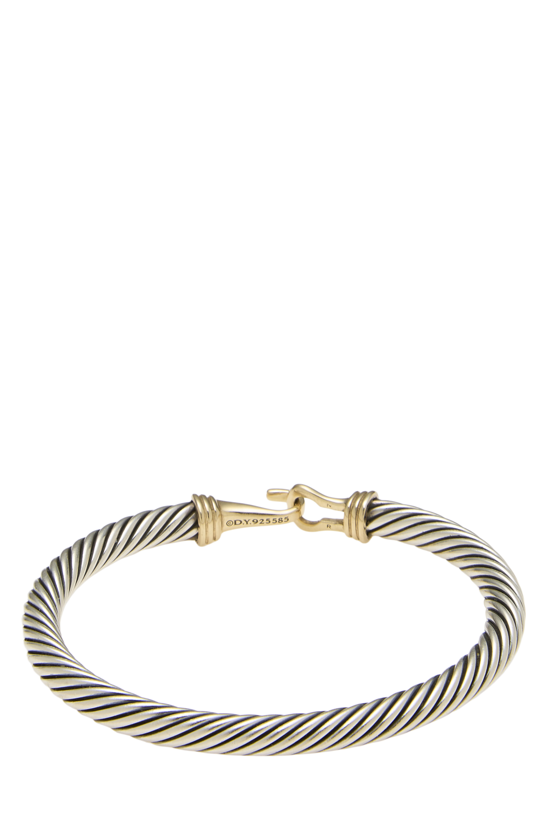 Pre-Owned Silver Two-Tone Buckle Classic Cable Bracelet Small