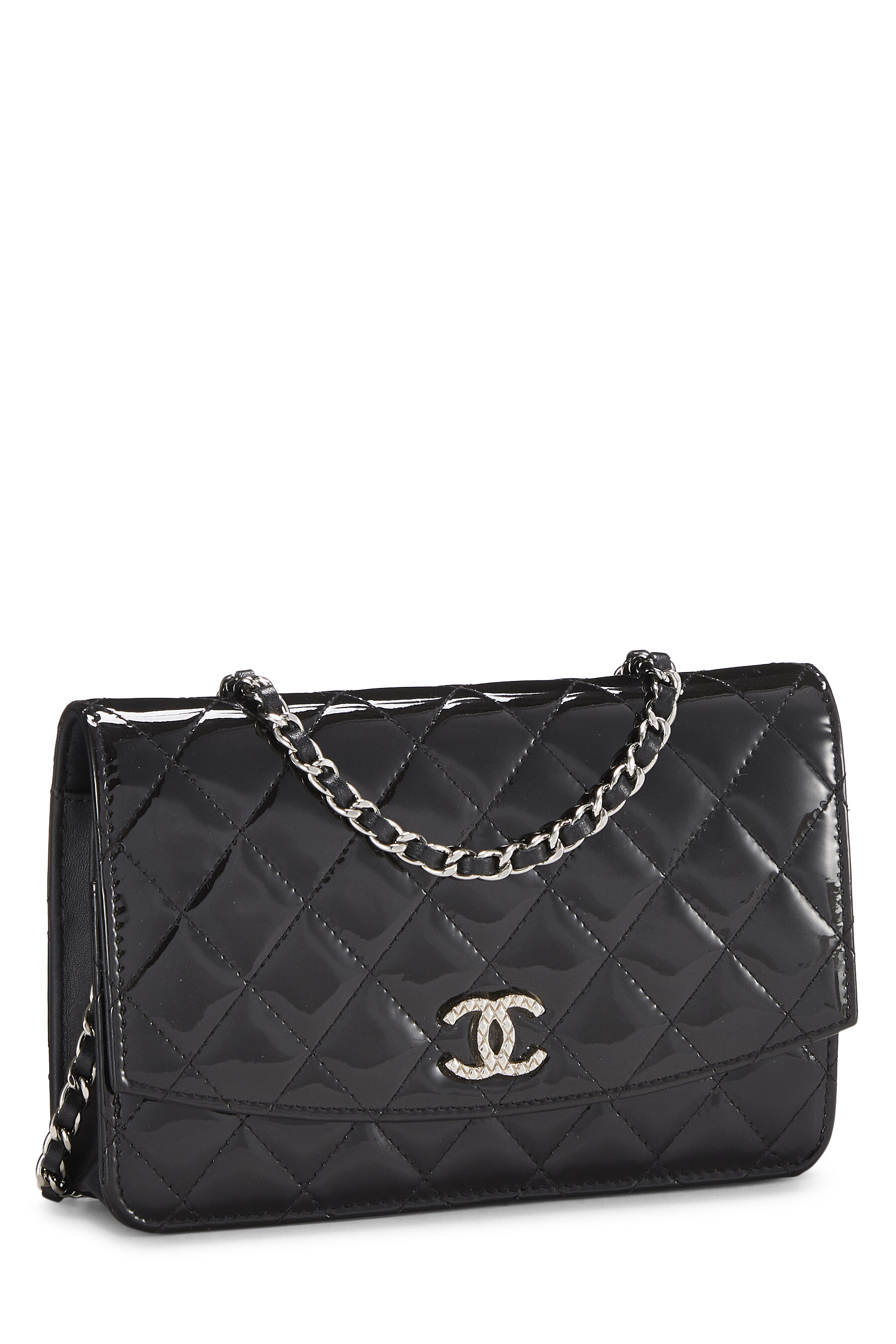 Chanel Black Quilted Patent Leather Wallet on Chain (WOC
