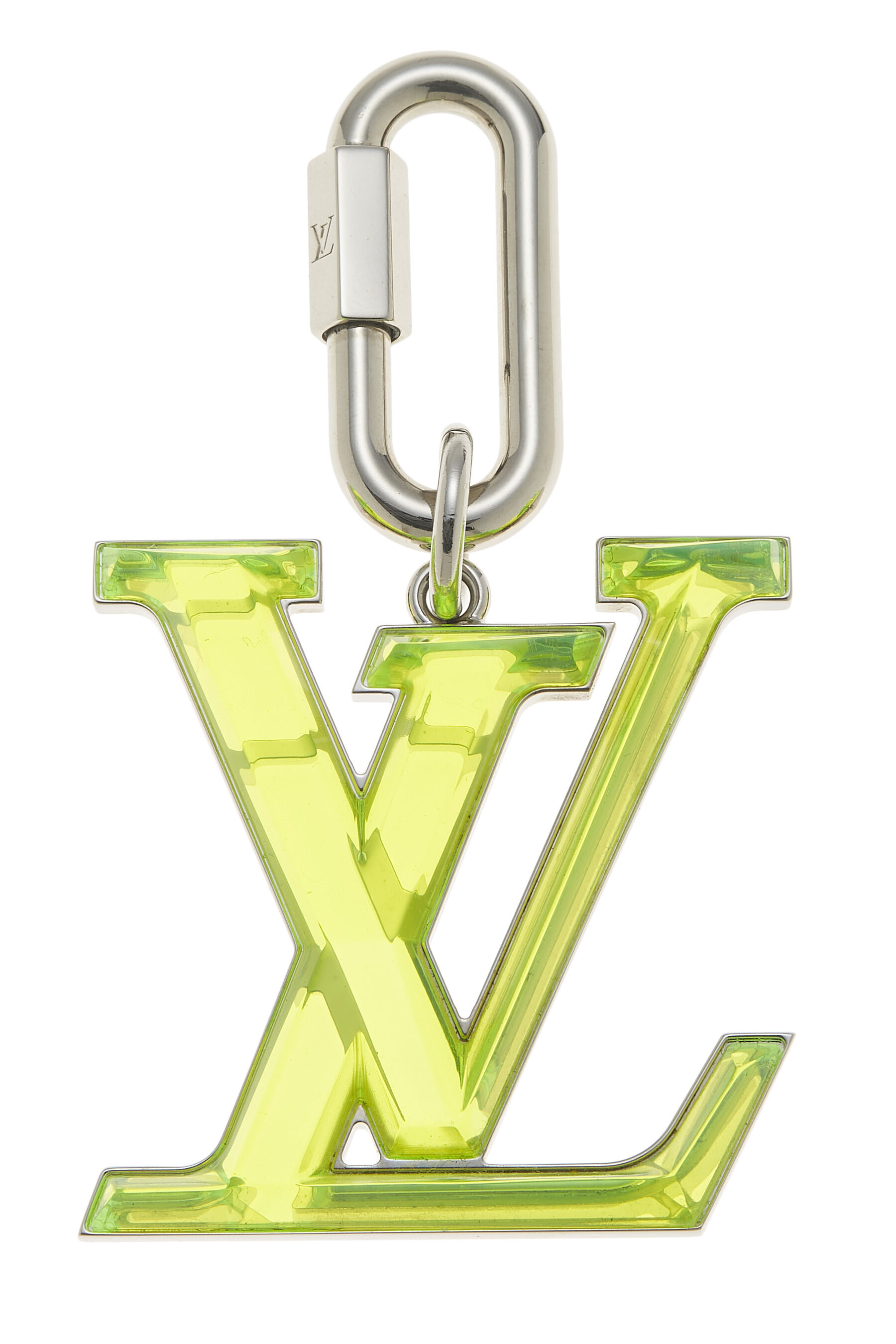 Pre-owned Louis Vuitton Neon Green 'lv' Prism Keychain