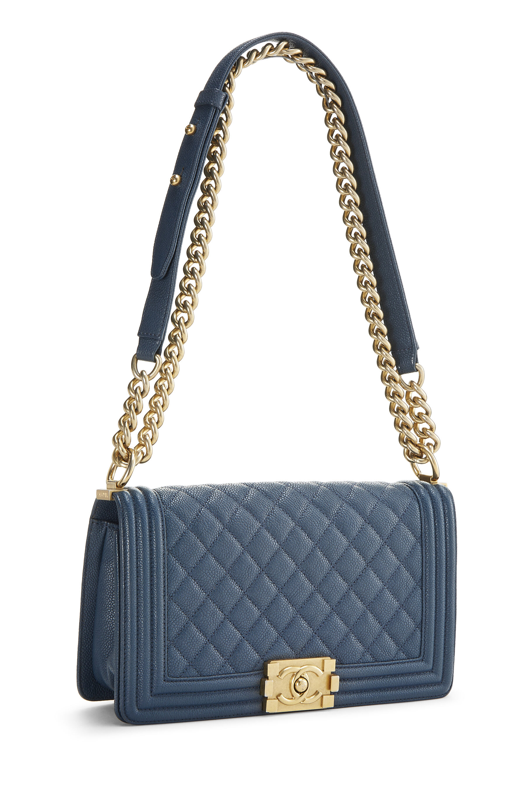 Chanel - Blue Quilted Caviar Boy Bag Medium