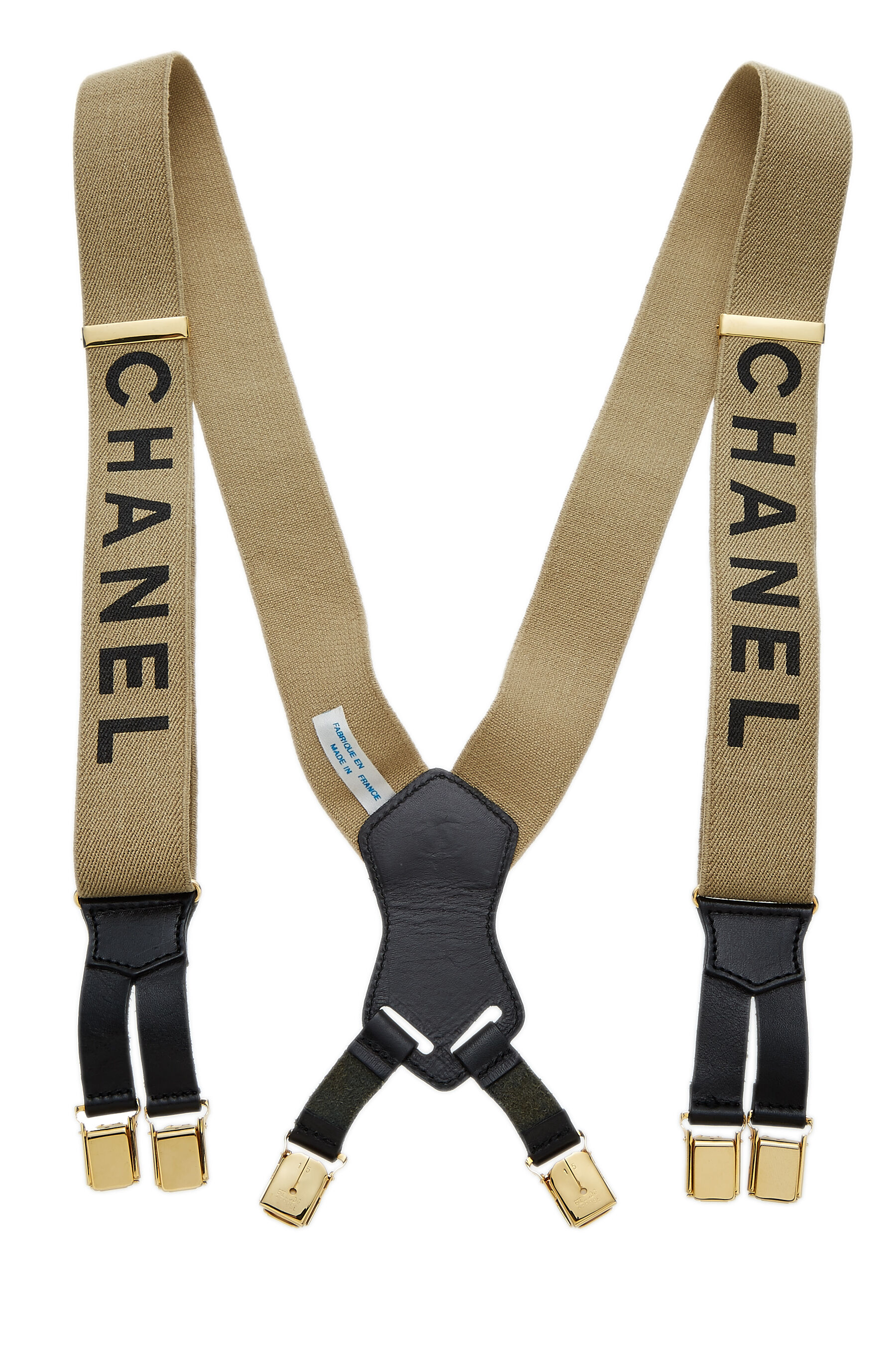 Chanel - Beige Elastic Logo Suspenders