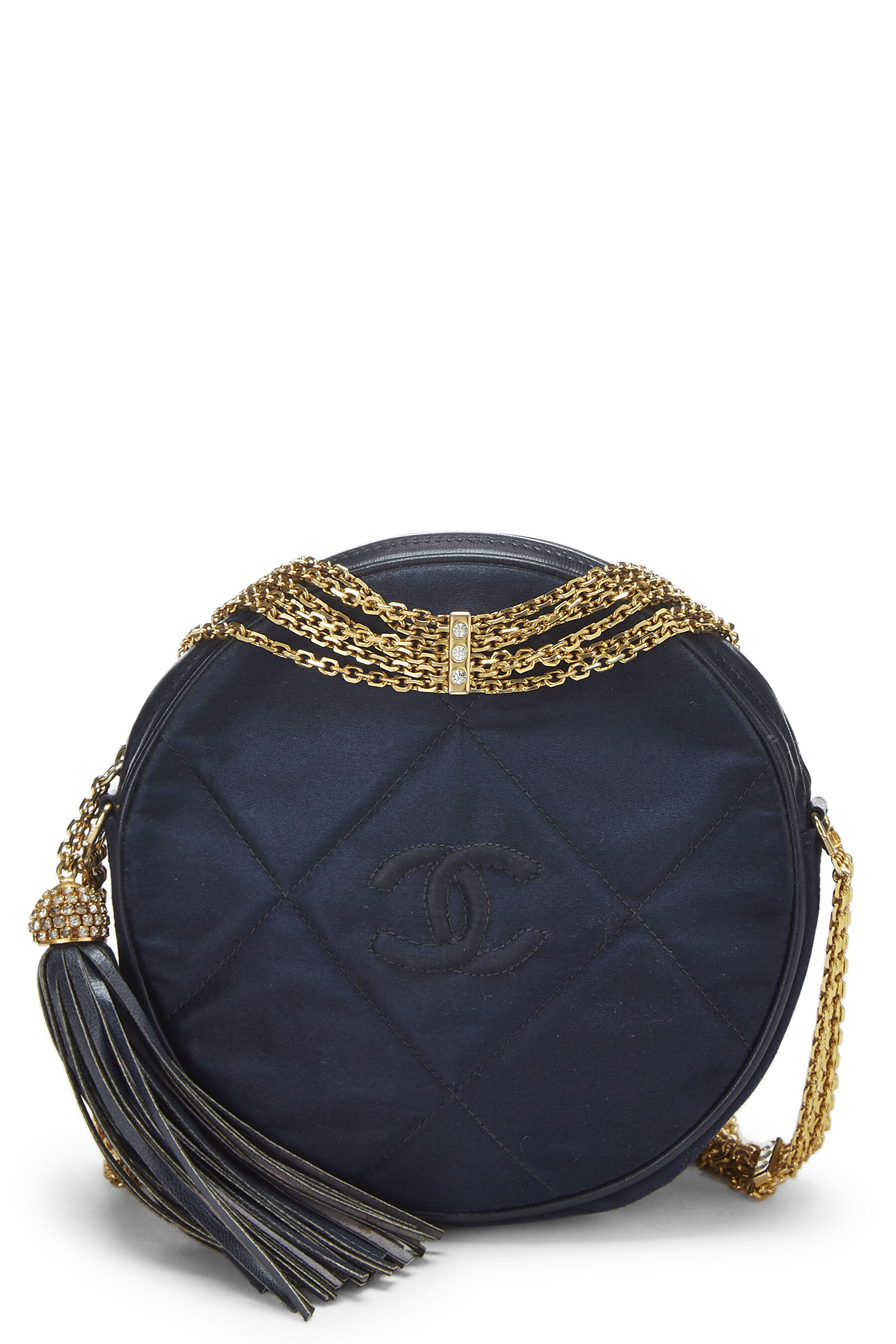 Chanel - Navy Quilted Satin CC Circle Shoulder Bag