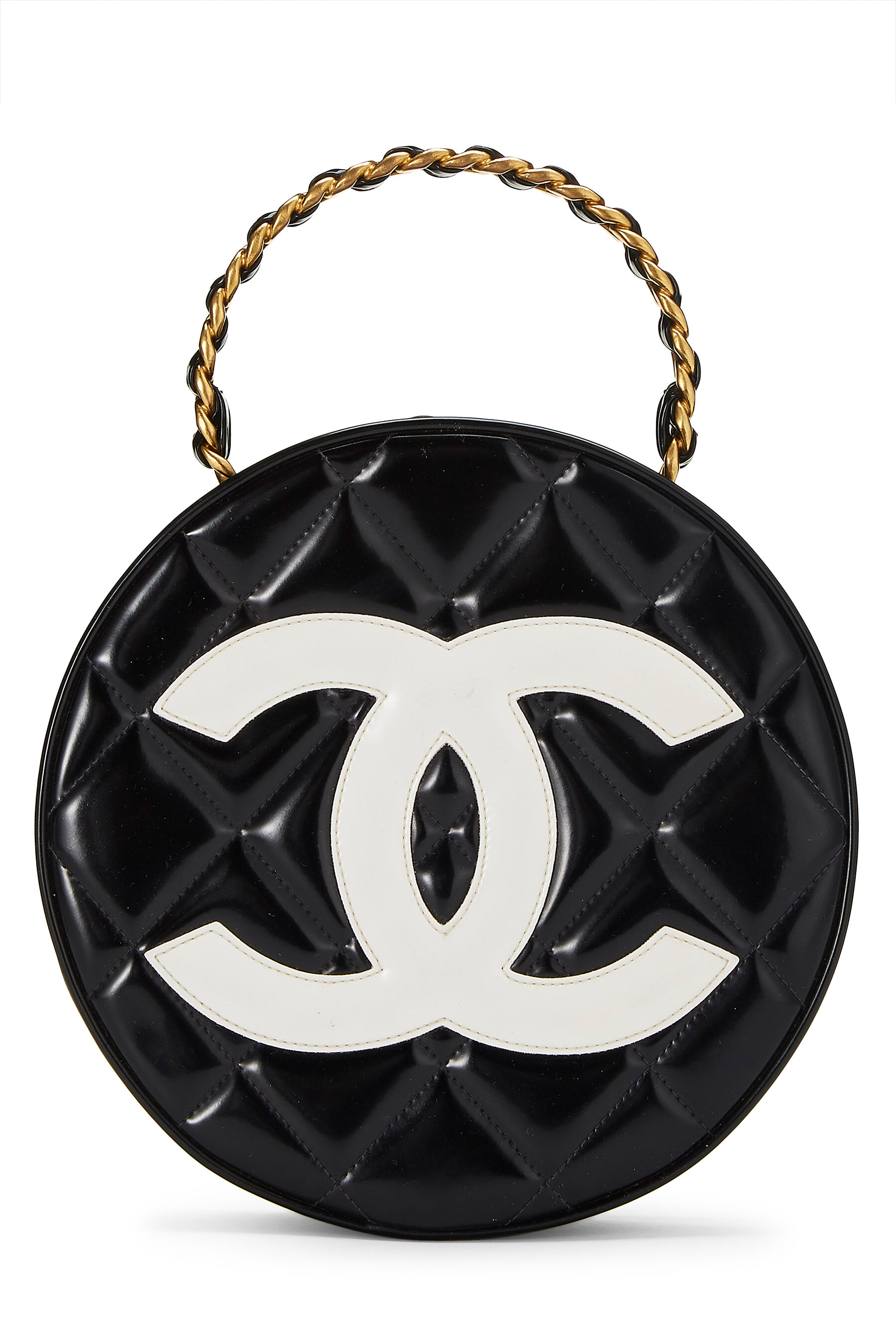 Chanel - Black Quilted Patent Leather 'CC' Round Bag