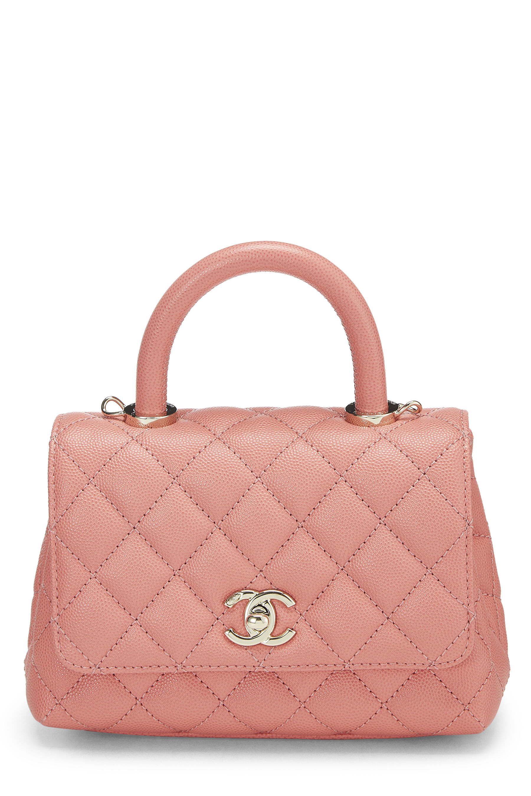 Chanel Pink Quilted Caviar Coco Handle Bag Mini