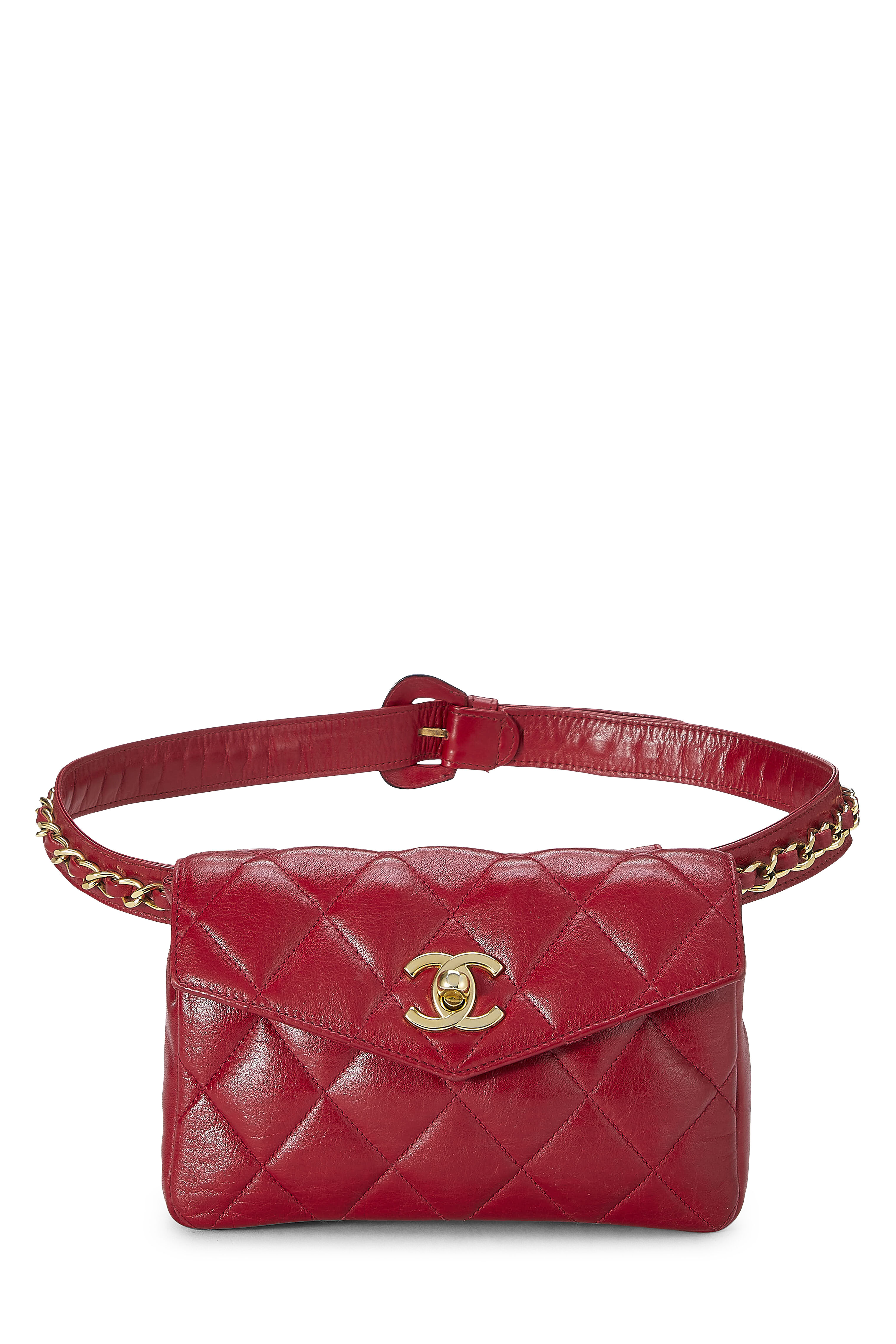 Red Quilted Lambskin Envelope Belt Bag 