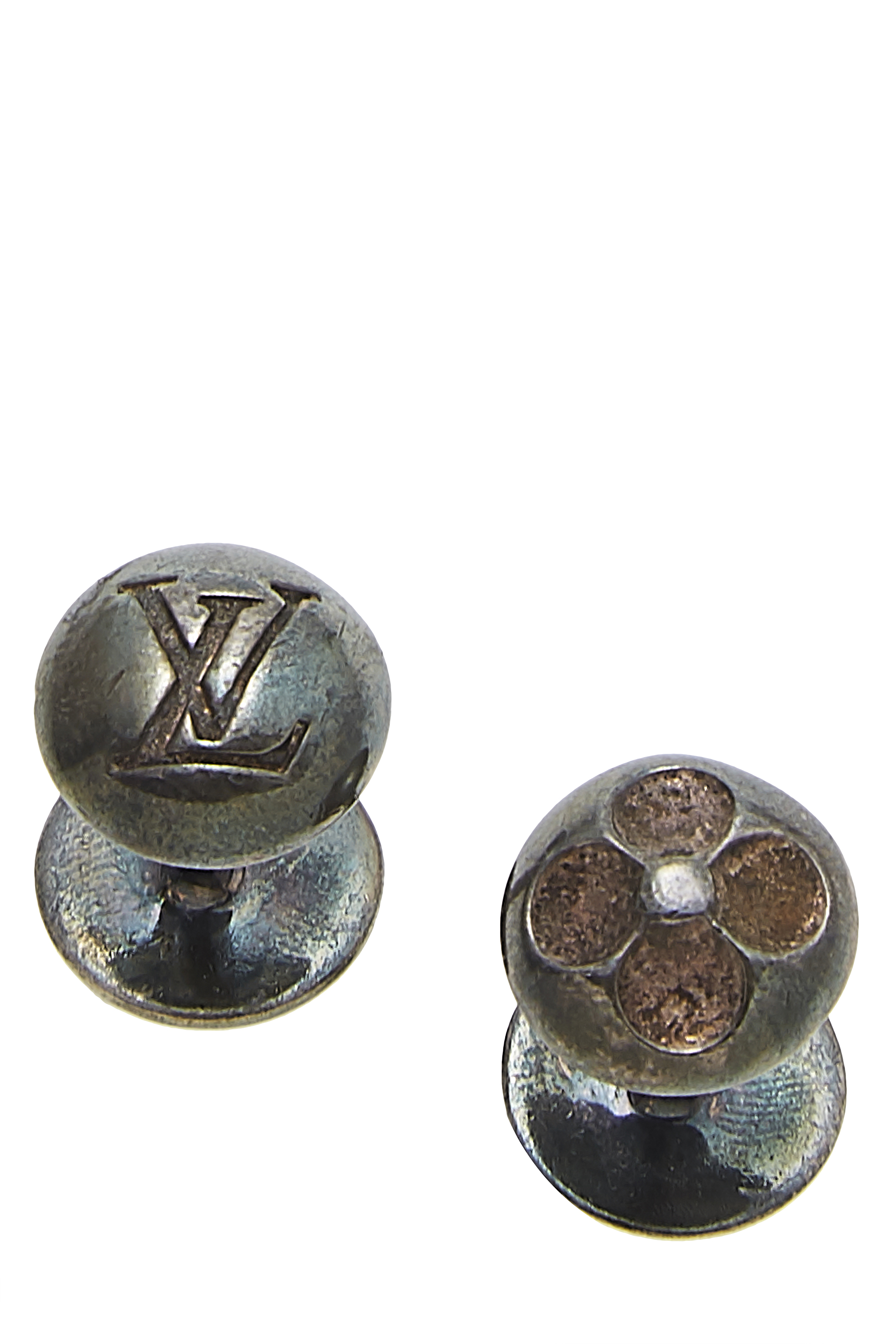 Louis Vuitton Silver Monogram Cufflinks Purple Taiga Case What Goes Around Comes Around