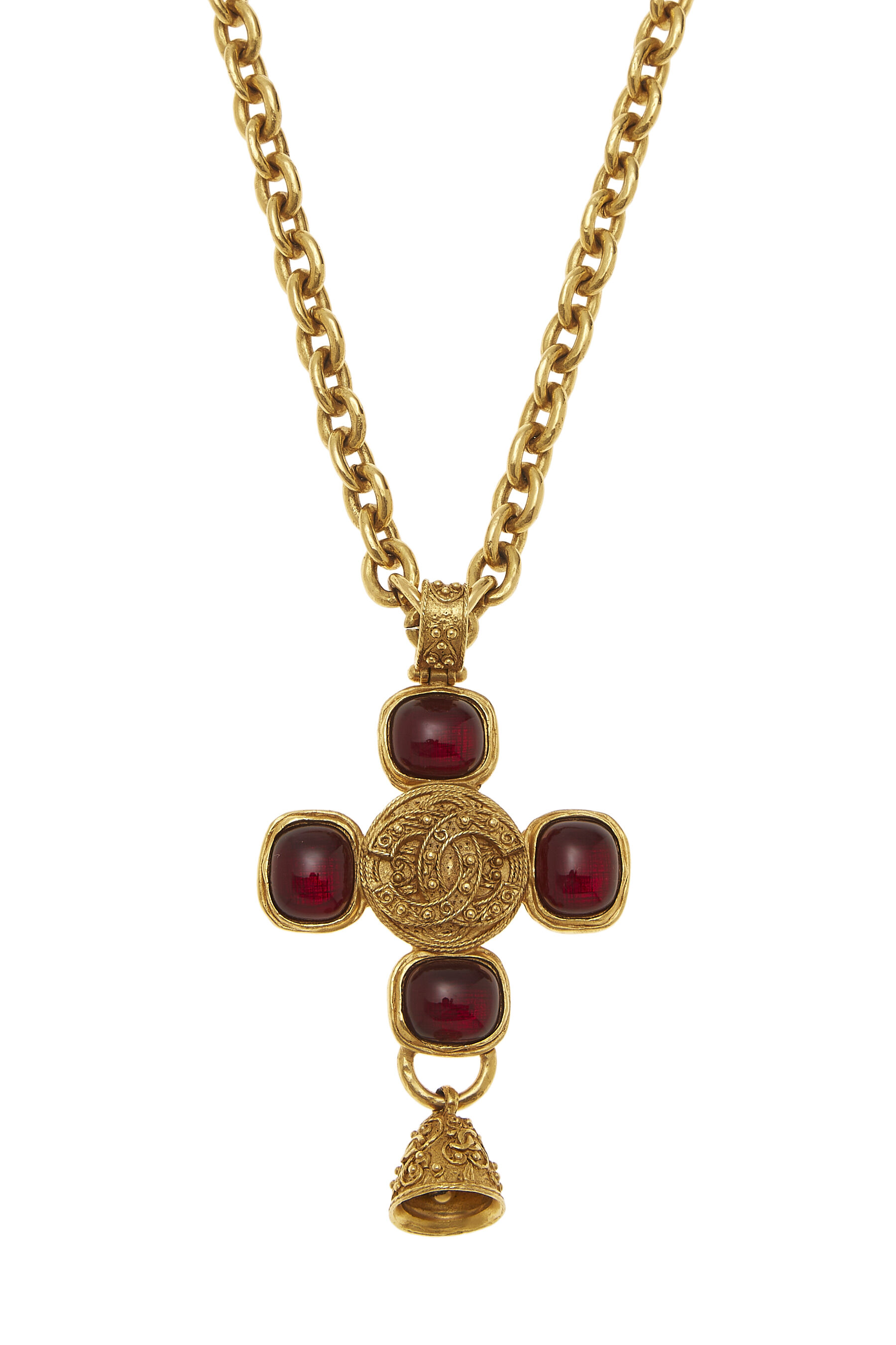 Chanel Gold & Red Gripoix Cross Necklace Long Q6JBBH17RB001