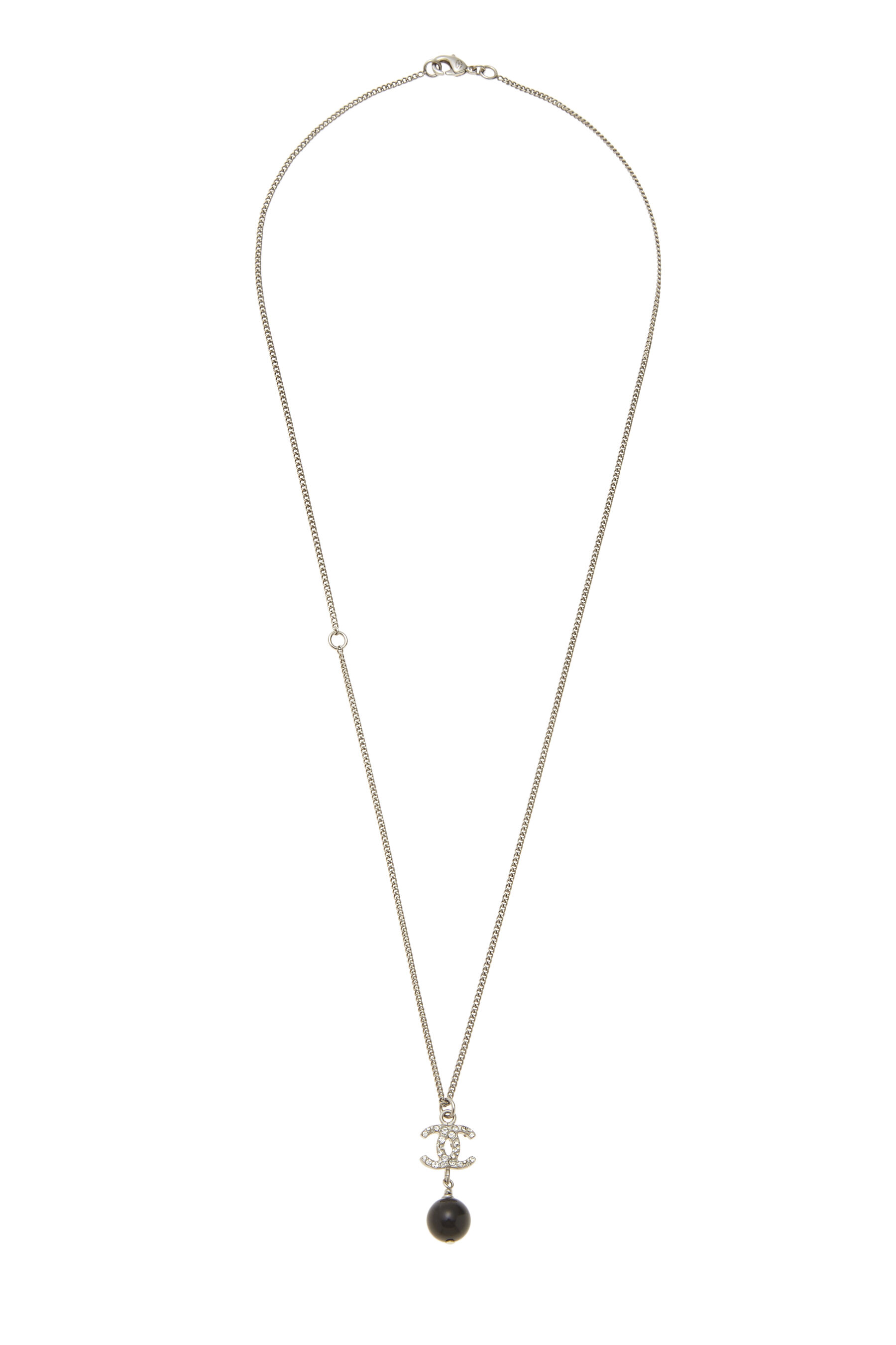 Chanel - Silver Crystal & Black Bead 'CC' Necklace