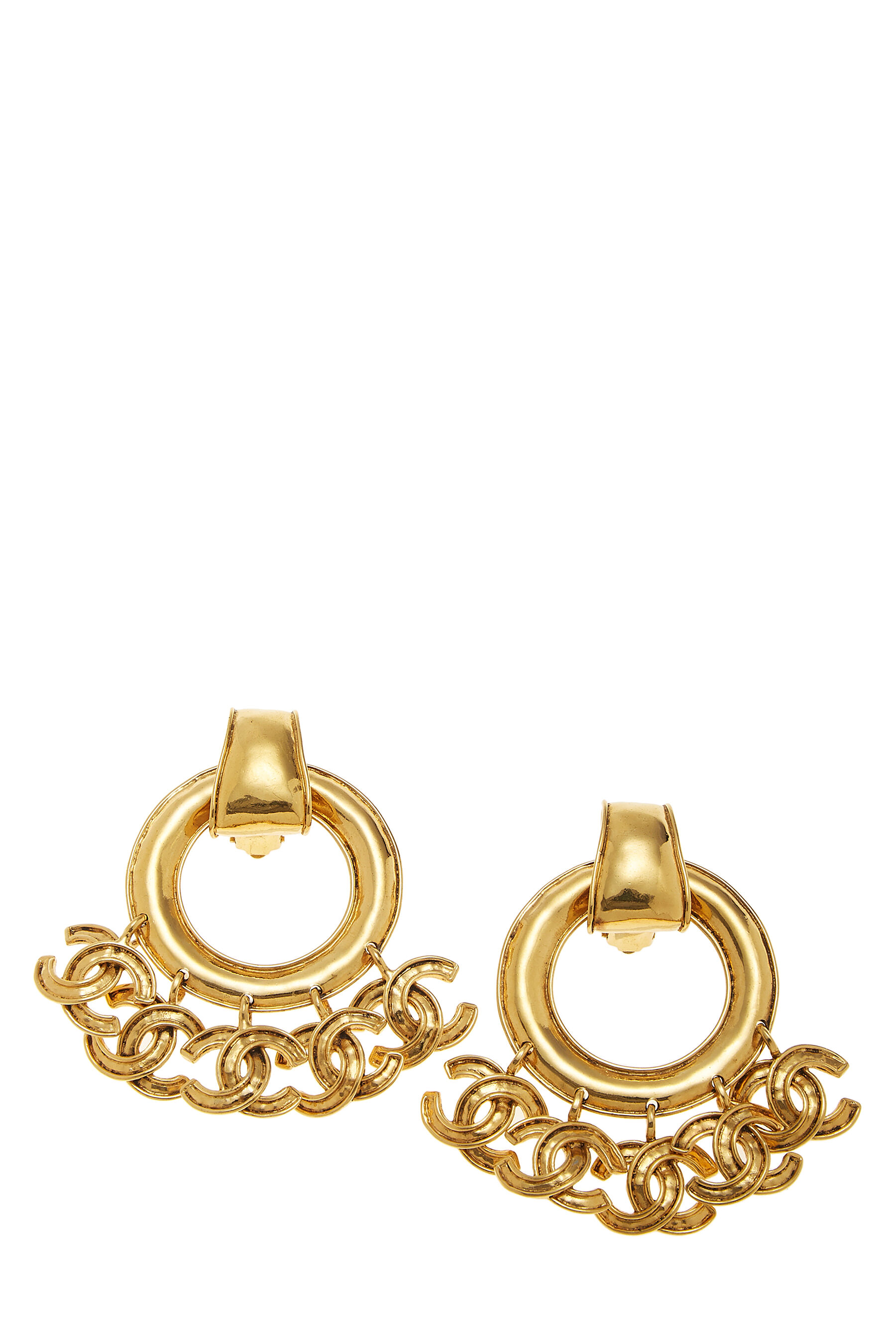 Chanel - Gold 5 'CC' Dangle Hoop Earrings Large