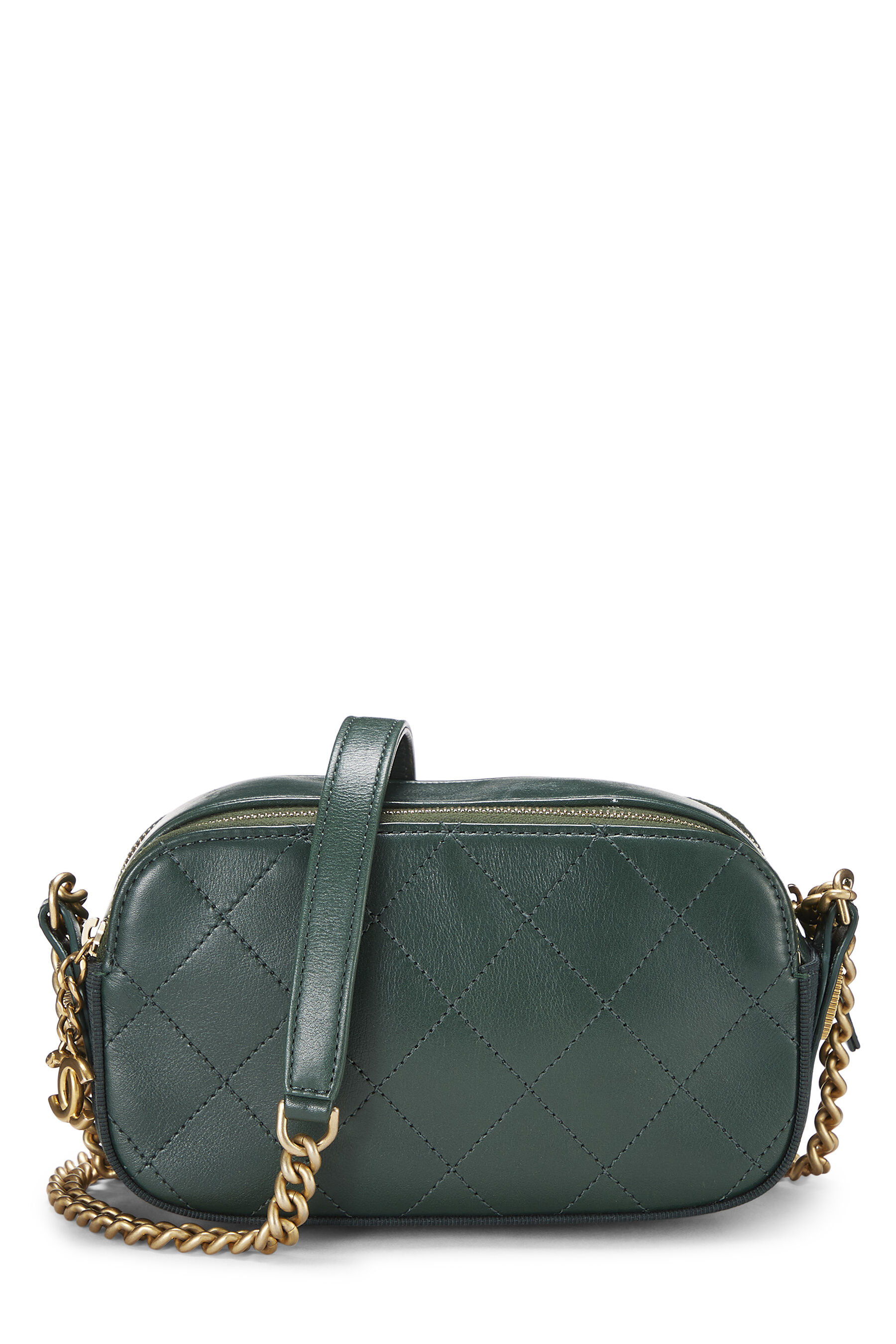 Chanel - Green Calfskin Double Zip Camera Bag