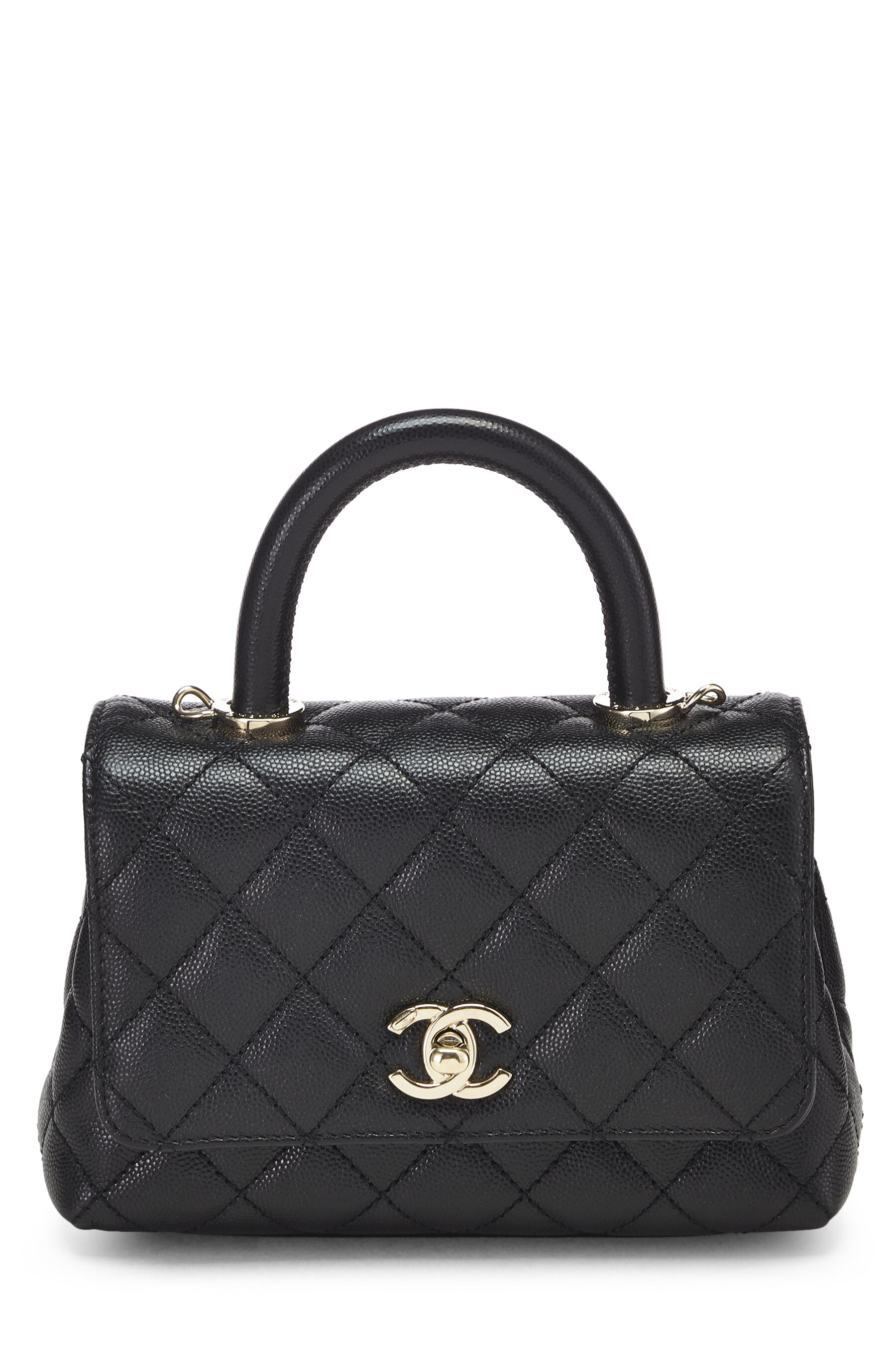 Chanel - Black Quilted Caviar Coco Handle Bag Extra Mini