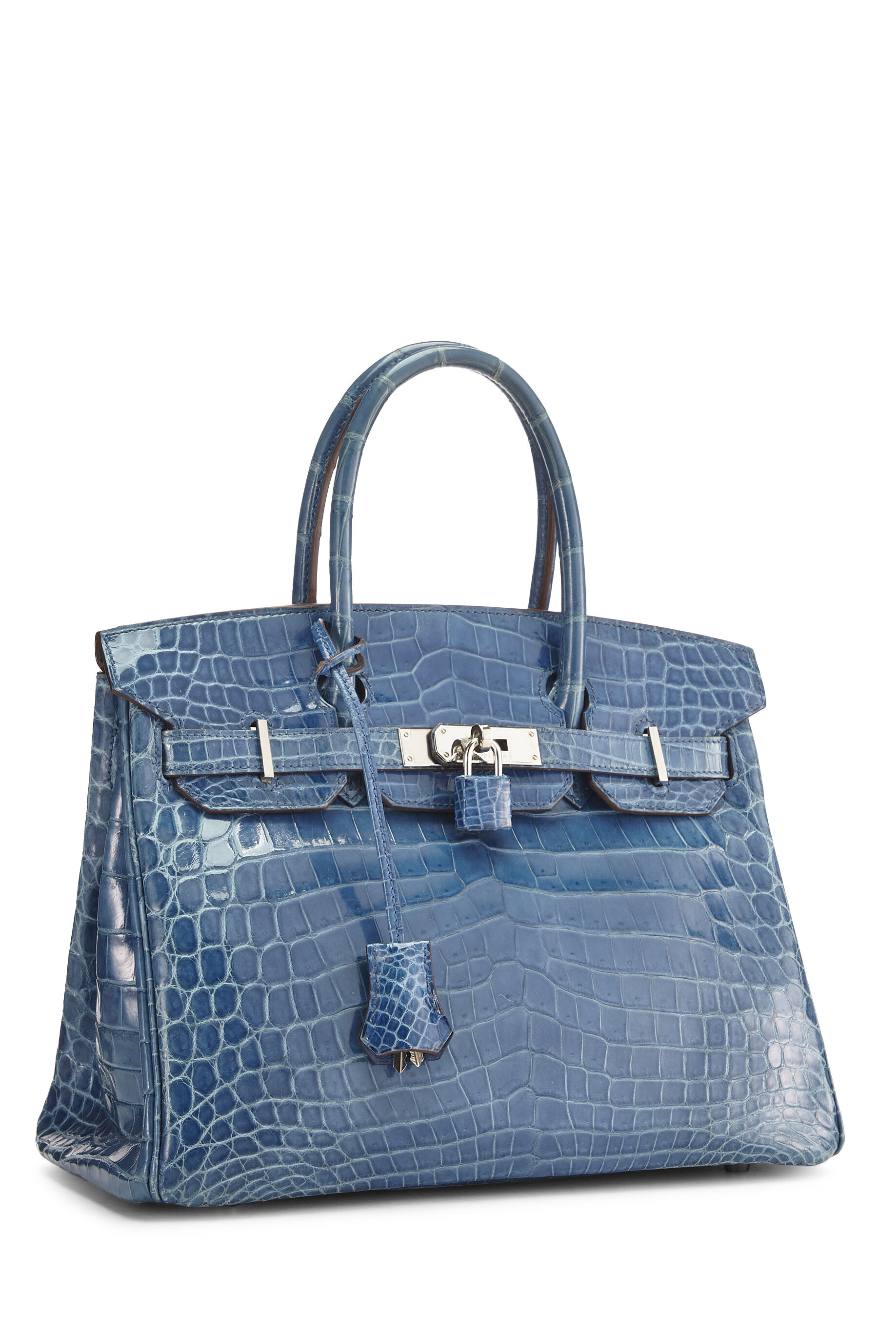 Hermes 30cm Shiny Blue Brighton Porosus Crocodile Birkin Bag