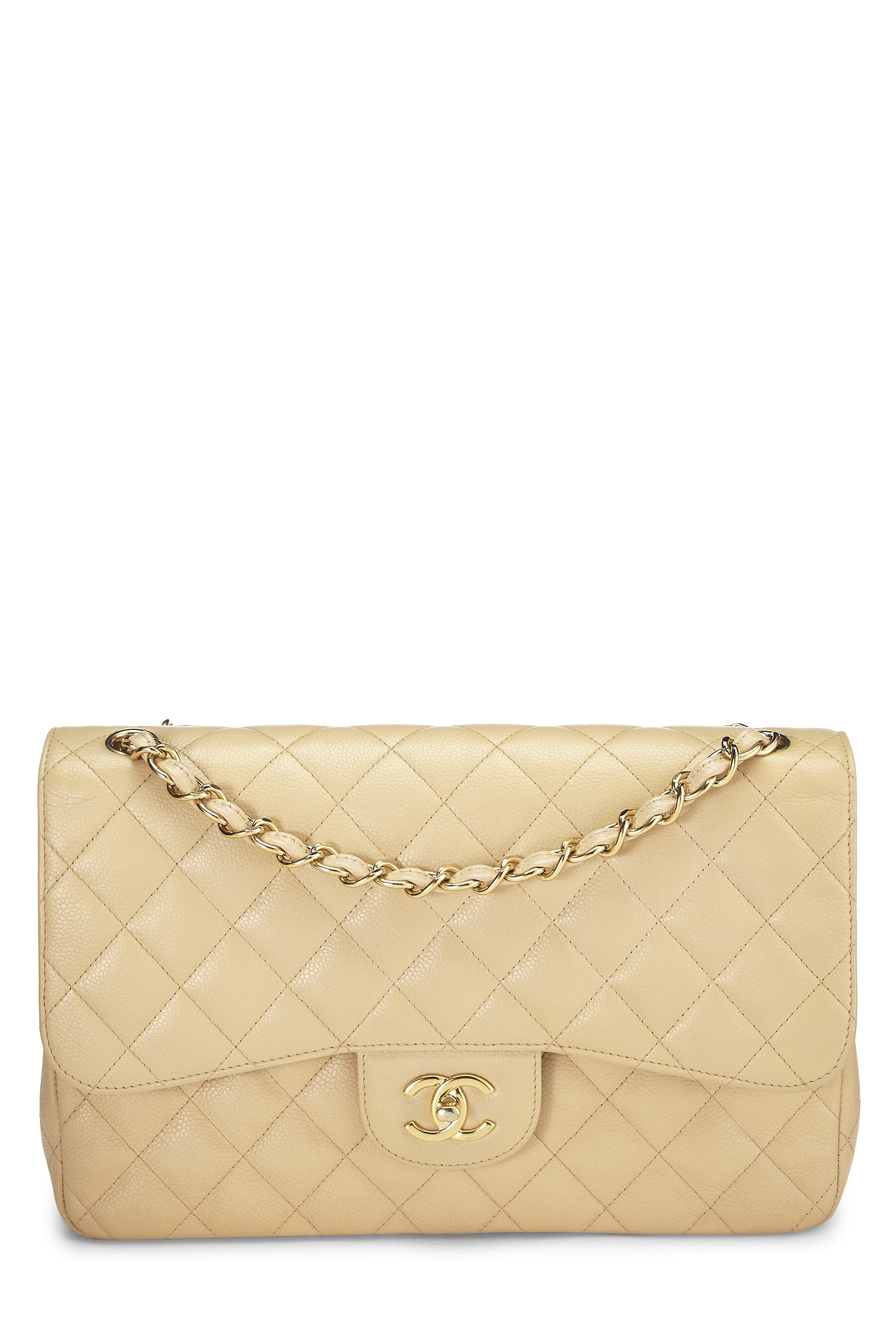 Chanel Beige Quilted Caviar New Classic Double Flap Jumbo Q6BAQP0FI4032