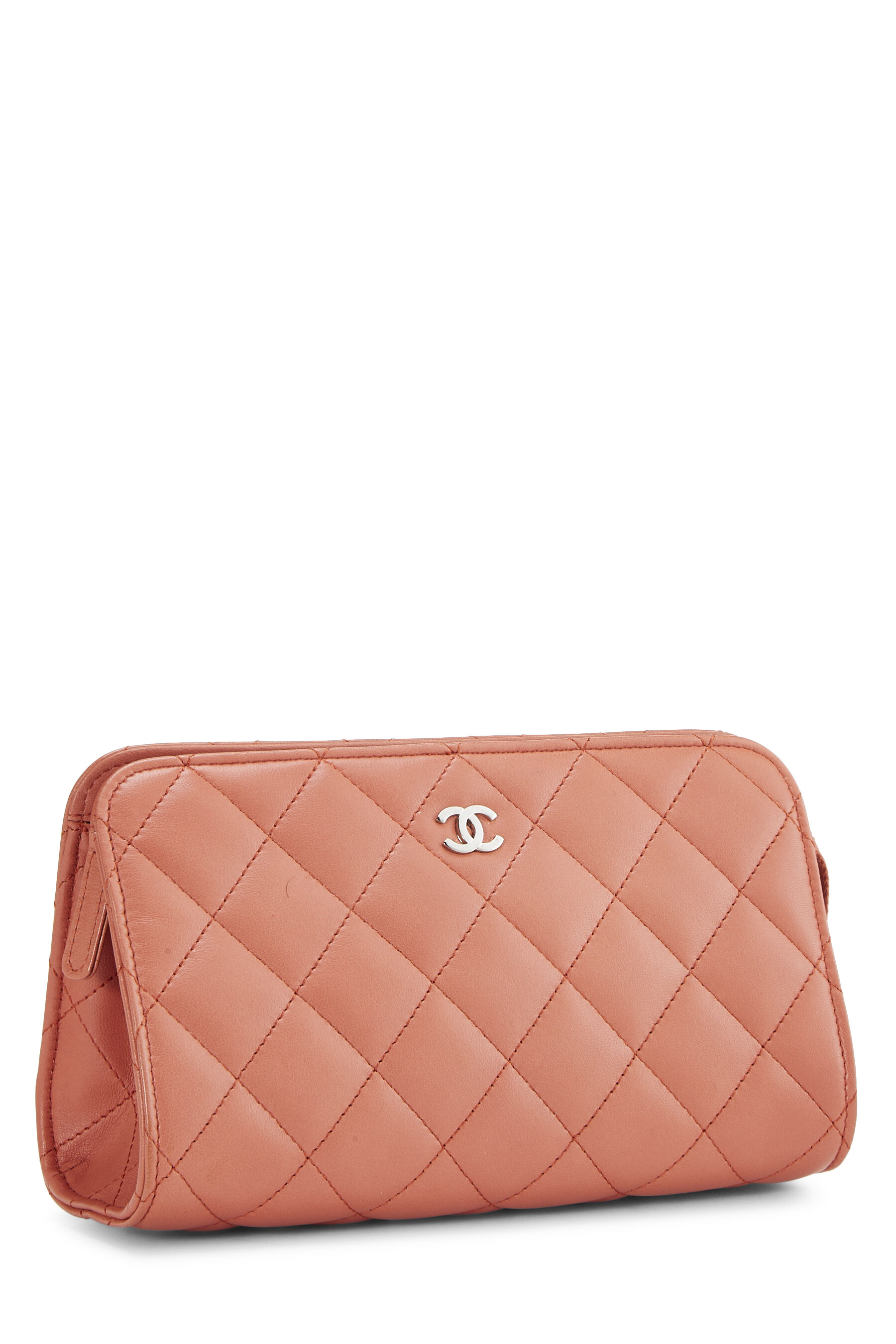 Chanel - Orange Quilted Lambskin Cosmetic Pouch