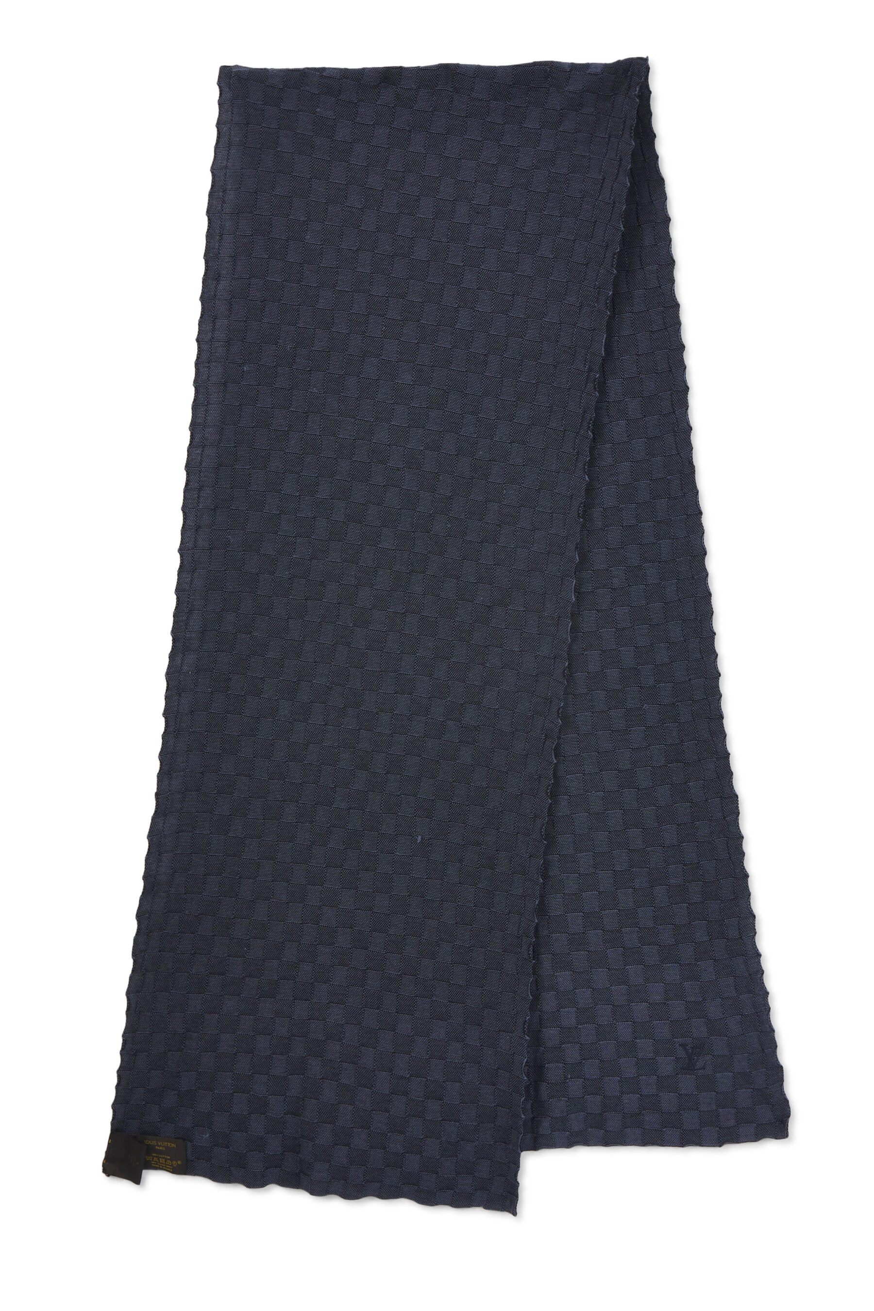Louis Vuitton Blue Checked Pattern Cotton & Cashmere Micro Damier Scarf