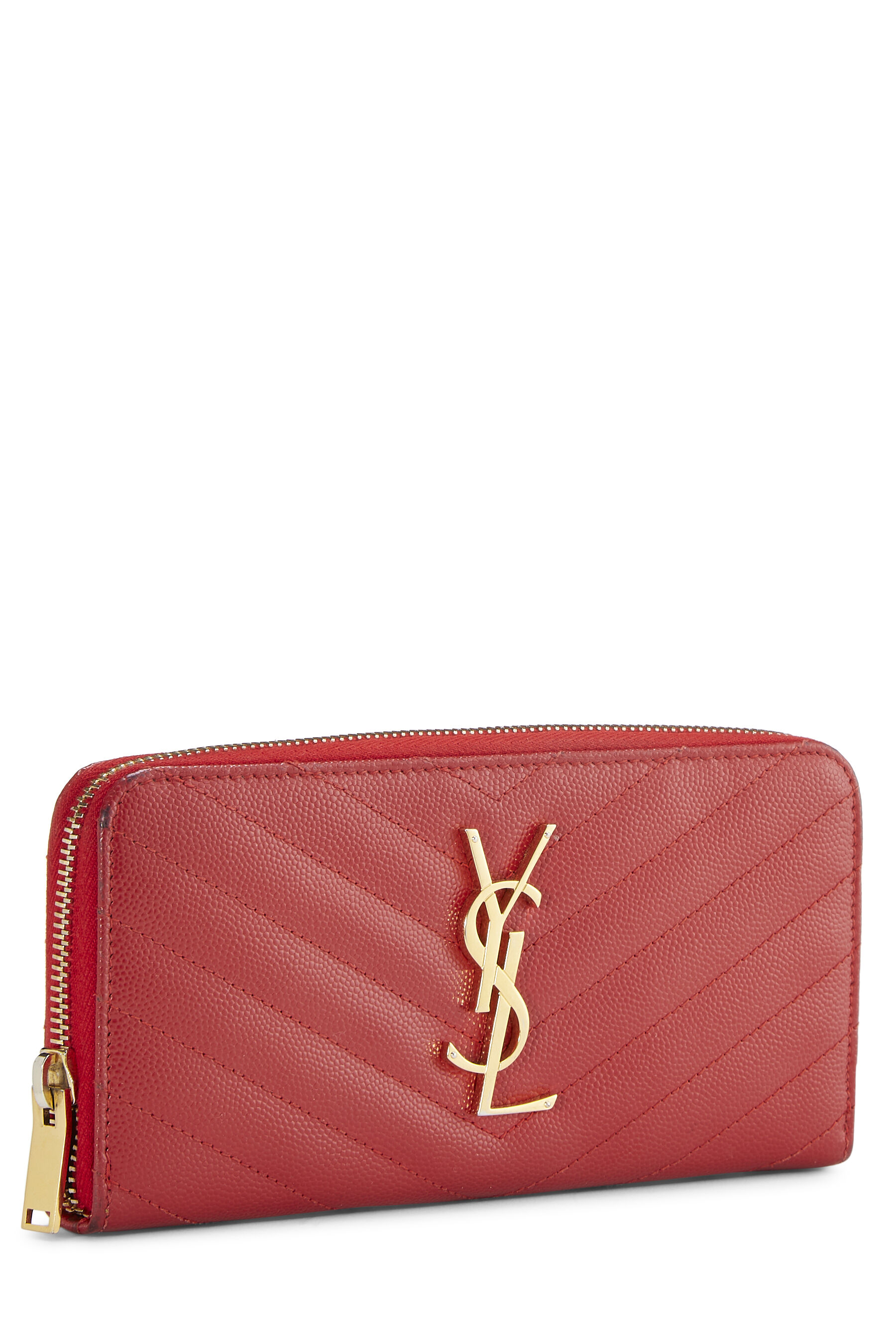 YSL Red Grainy Leather Zip Around Wallet QTADVD18RB003