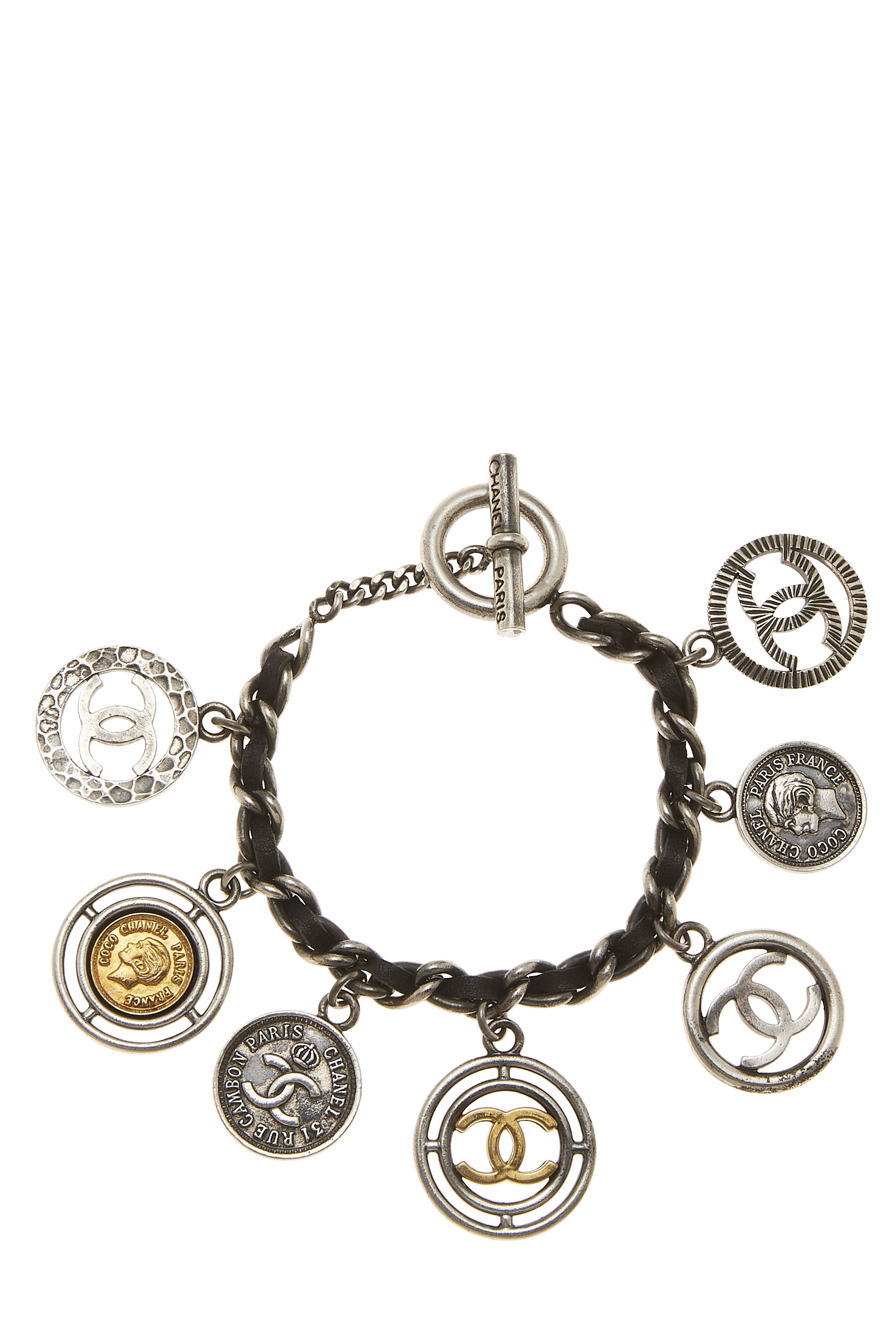 Chanel - Gold & Black Leather Charm Bracelet
