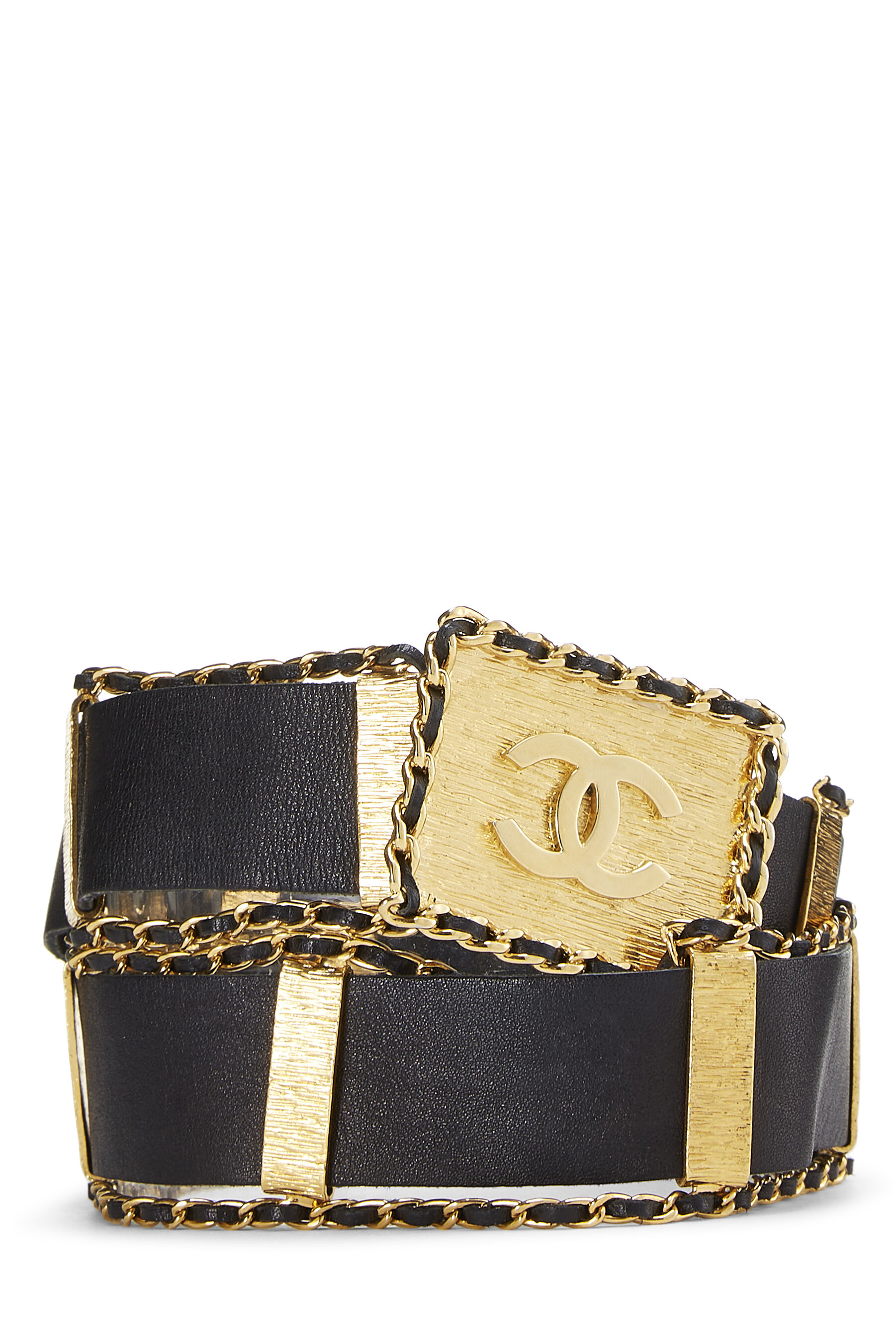 Chanel Buckle Belt Black Gold Leather 70/28 96A Authentic 68472