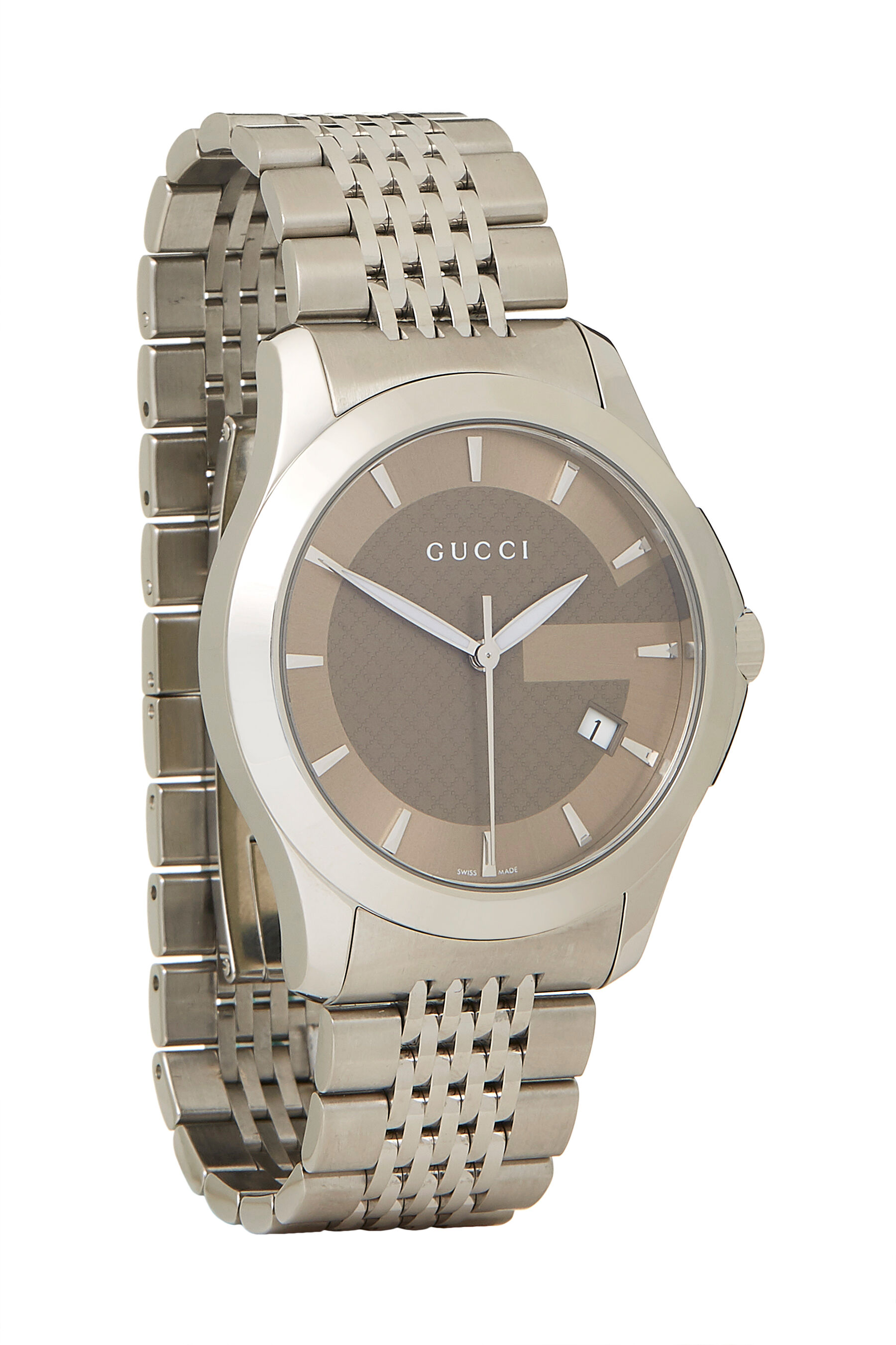 Pre-owned Gucci Brown Stainless Steel G Timeless Watch
