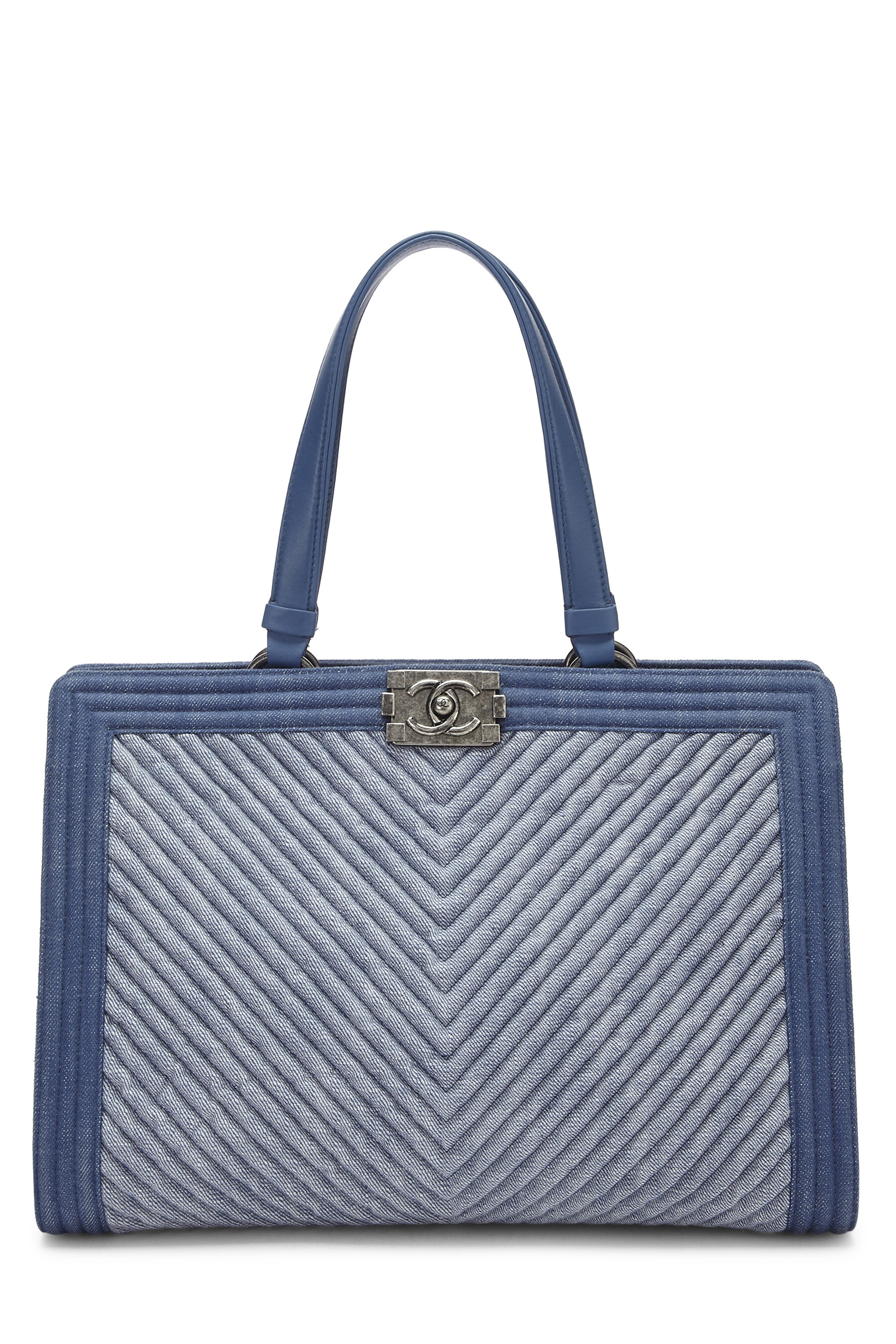 chanel blue tote handbag