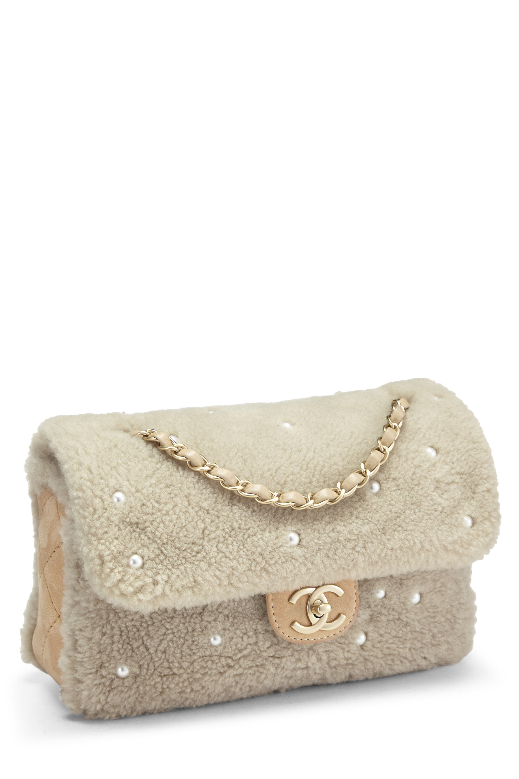 Chanel Shearling Pearl Flap Bag - Neutrals Shoulder Bags, Handbags -  CHA445114