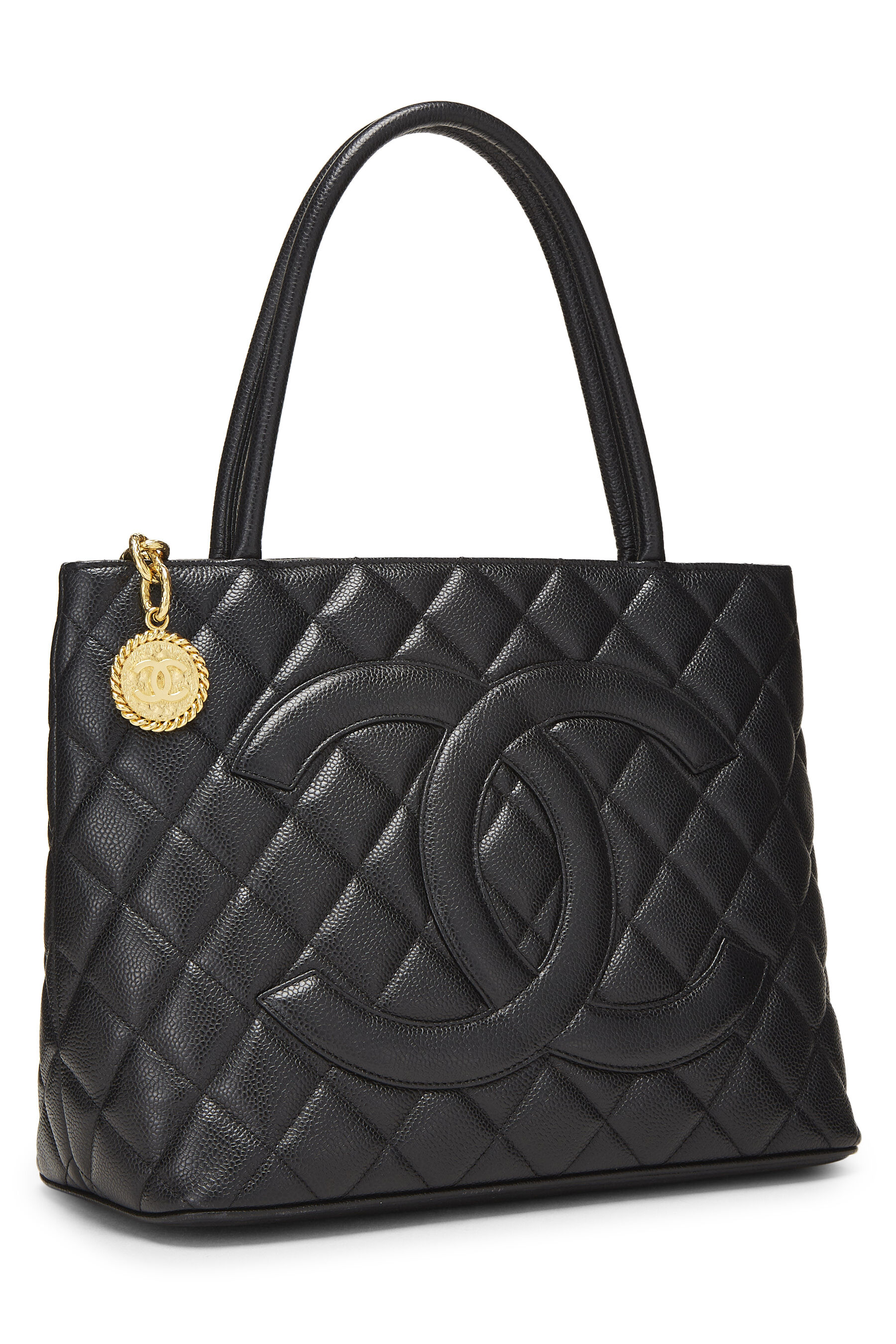 Chanel Black Quilted Caviar Medallion Tote Q6B02H0FKB454 | WGACA