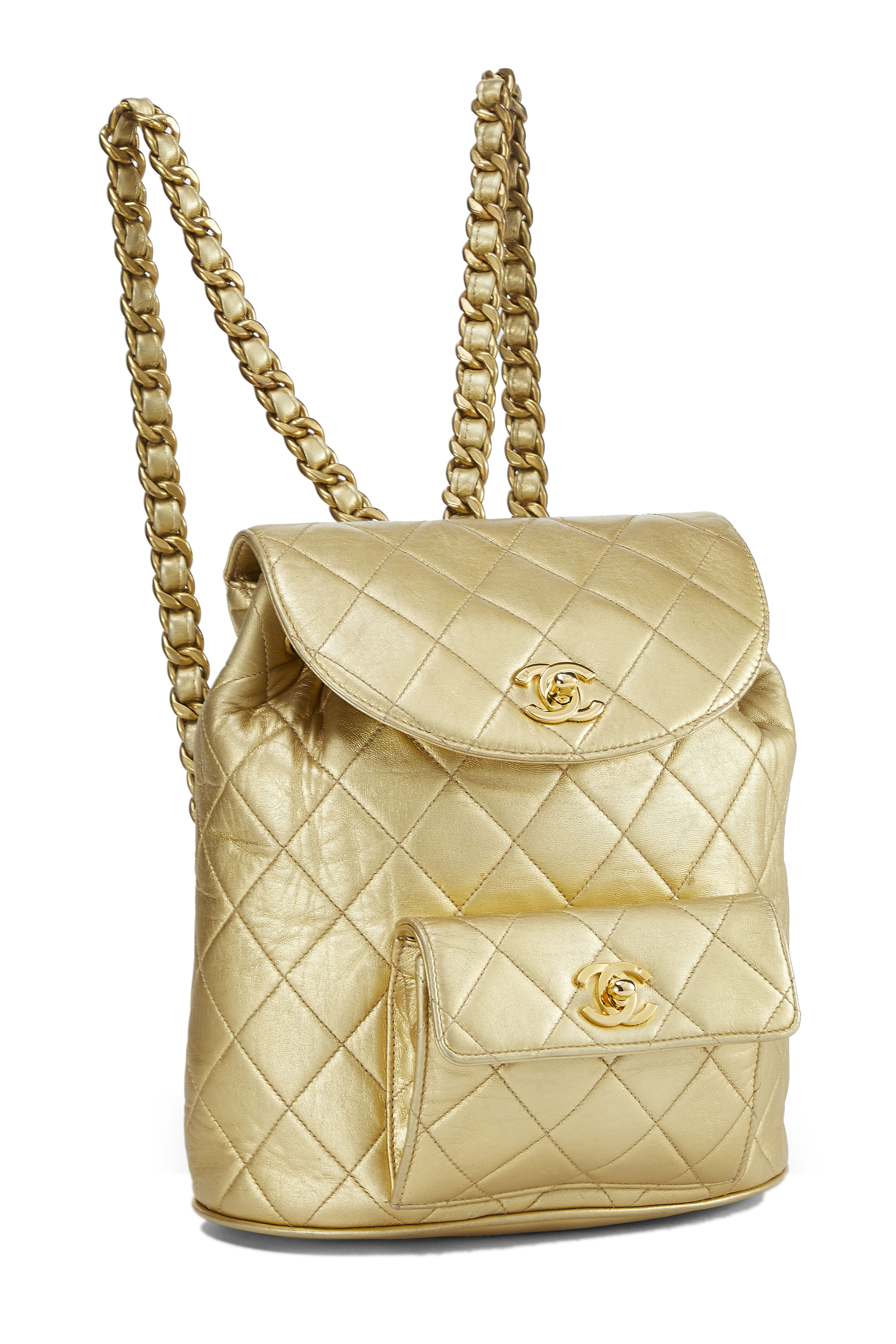 CHANEL Metallic Lambskin Quilted Mini Square Flap Gold 1292581