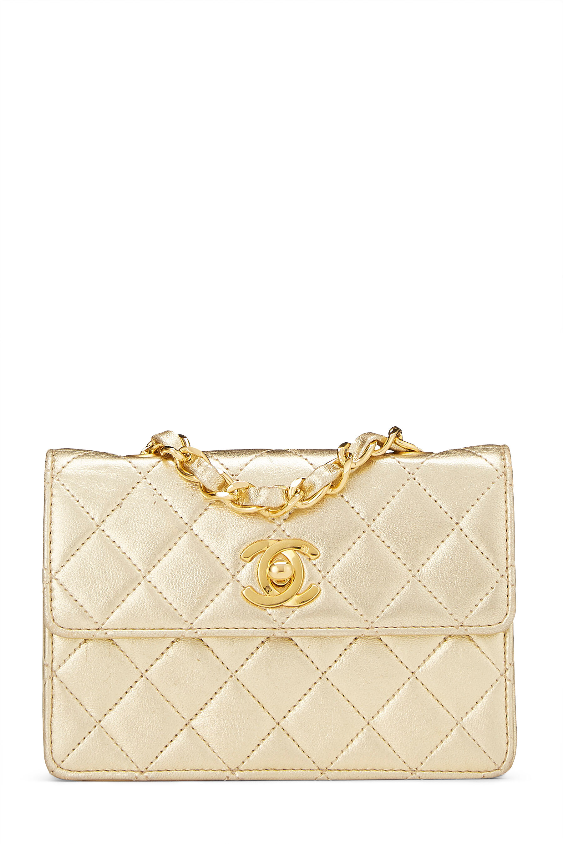 Chanel Metallic Gold Quilted Lambskin Half Flap Micro 