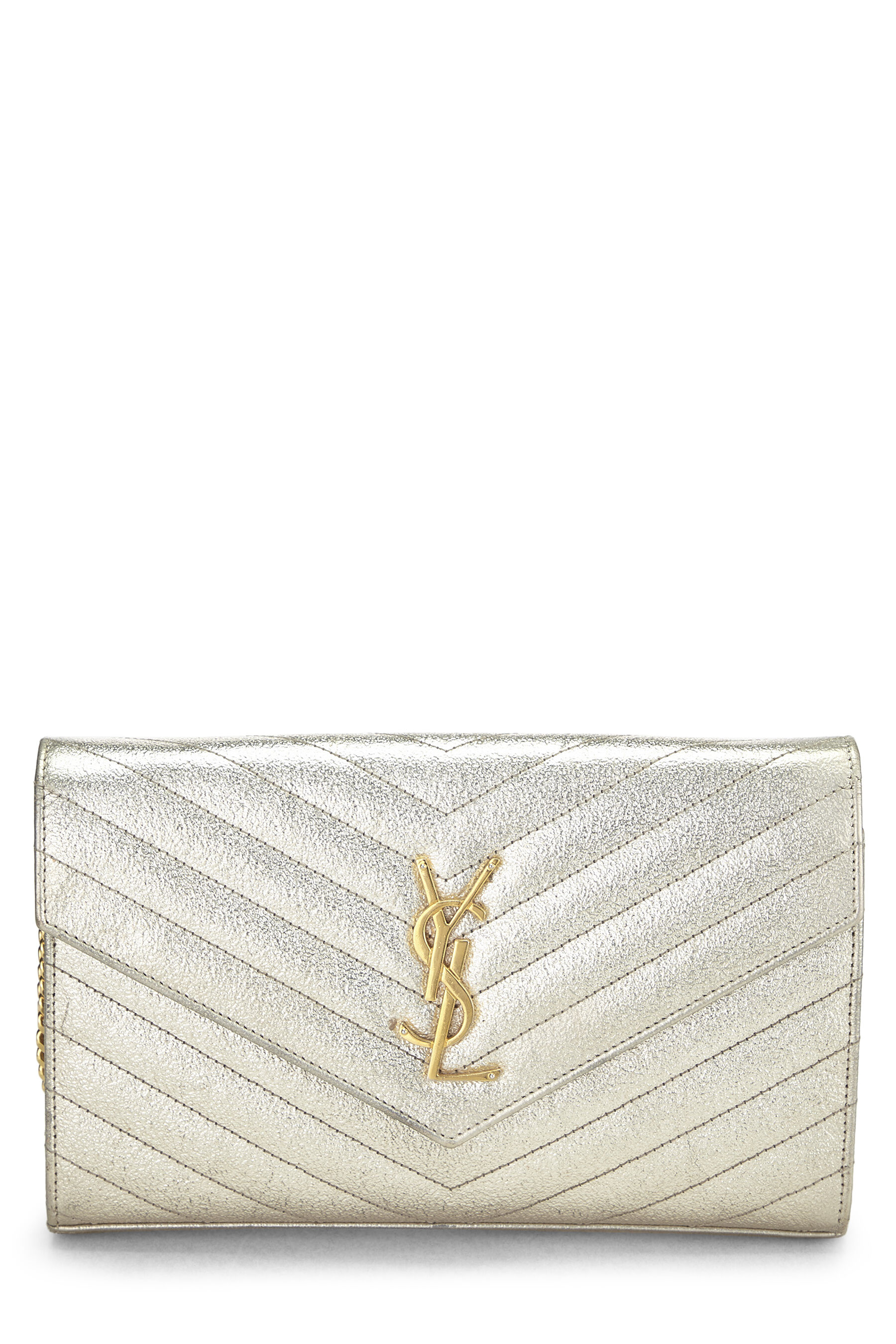 YSL Gold Grained Calfskin Envelope Wallet On Chain (WOC