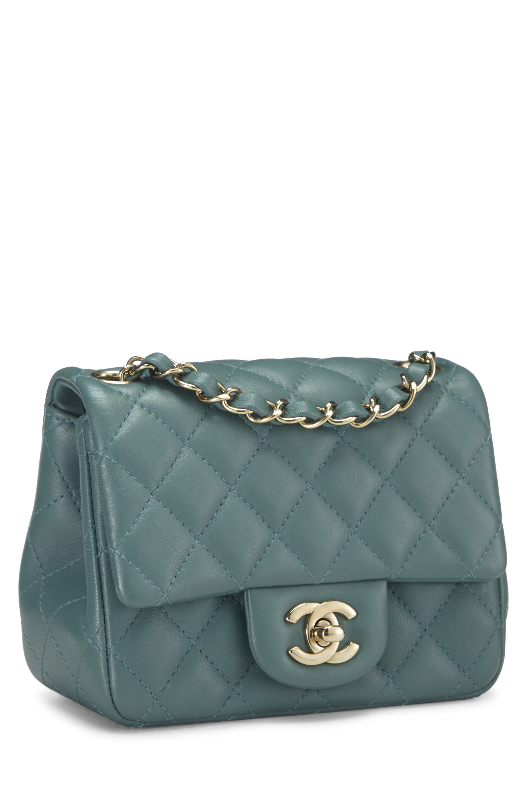 Chanel - Green Quilted Lambskin Classic Square Flap Mini