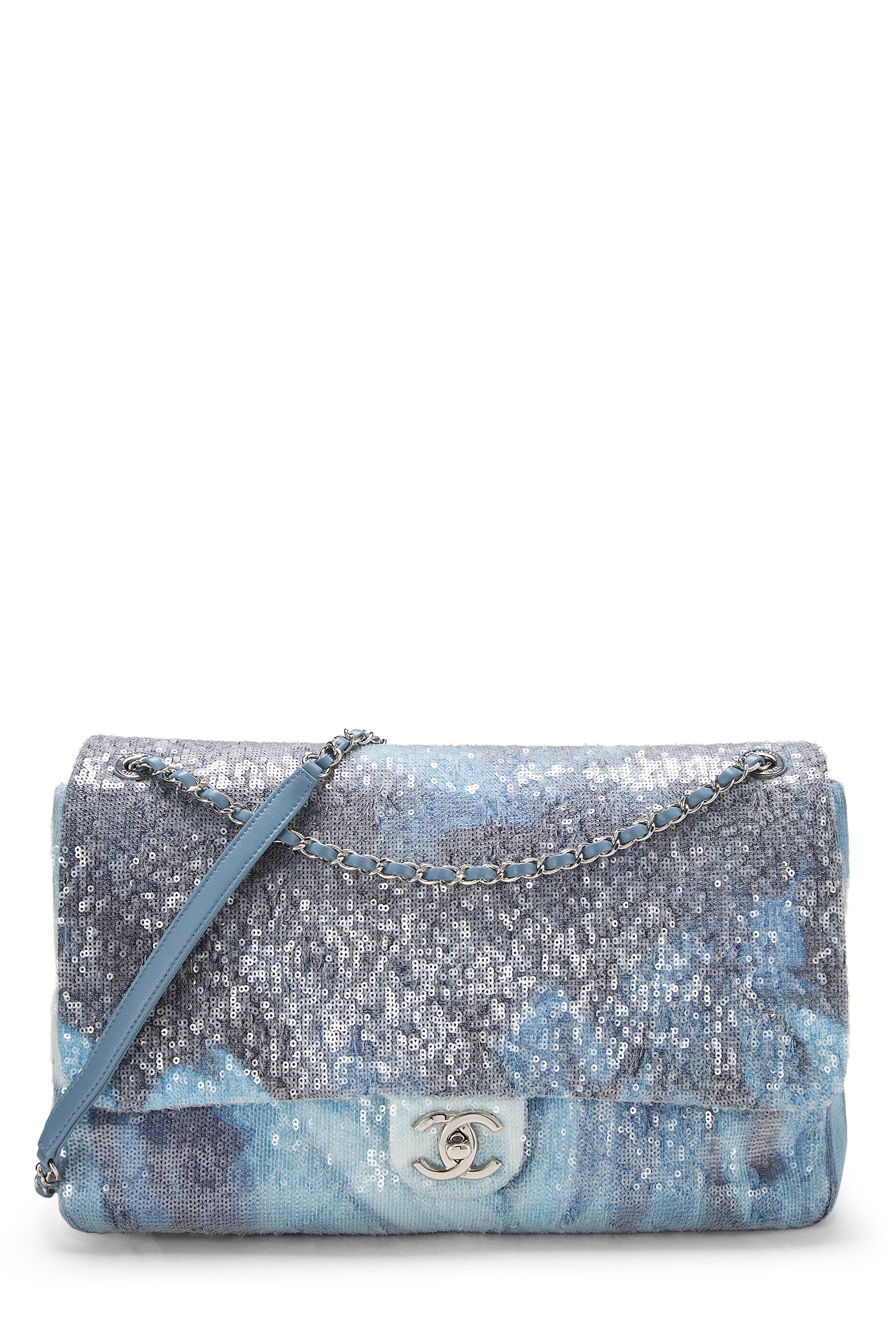 CHANEL Sequin Large Waterfall Flap Light Blue 638843