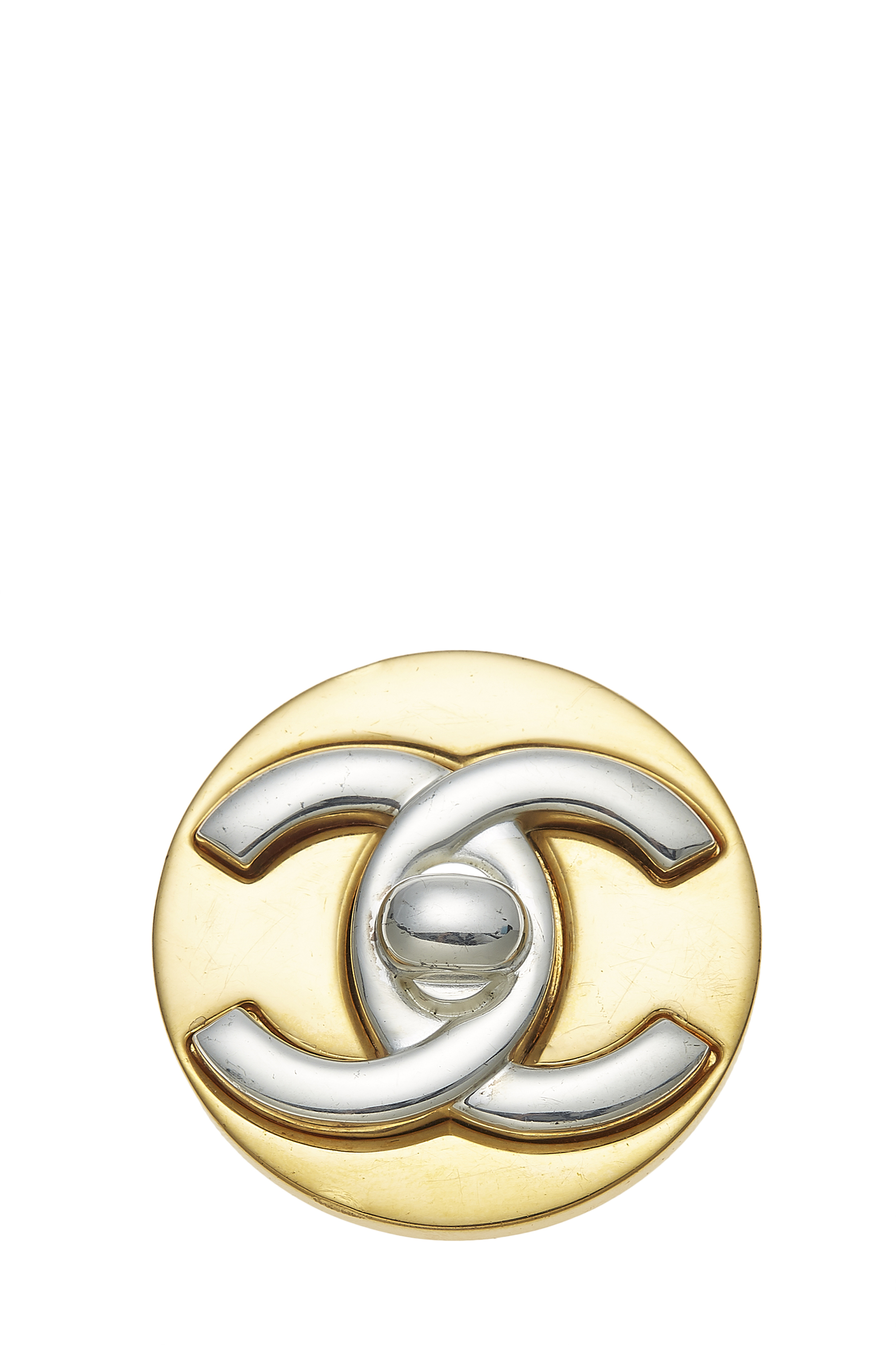 Chanel - Gold & Silver 'CC' Turnlock Pin Large