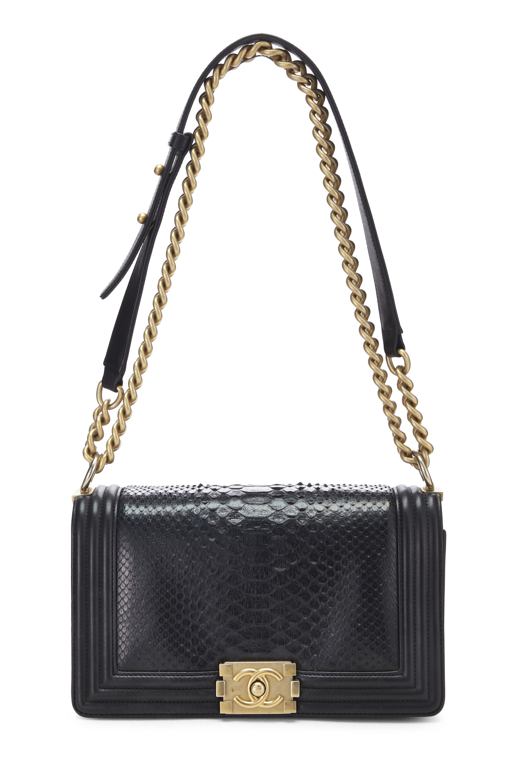 Chanel Black Python Boy Bag Medium Q6B01A2FK7001