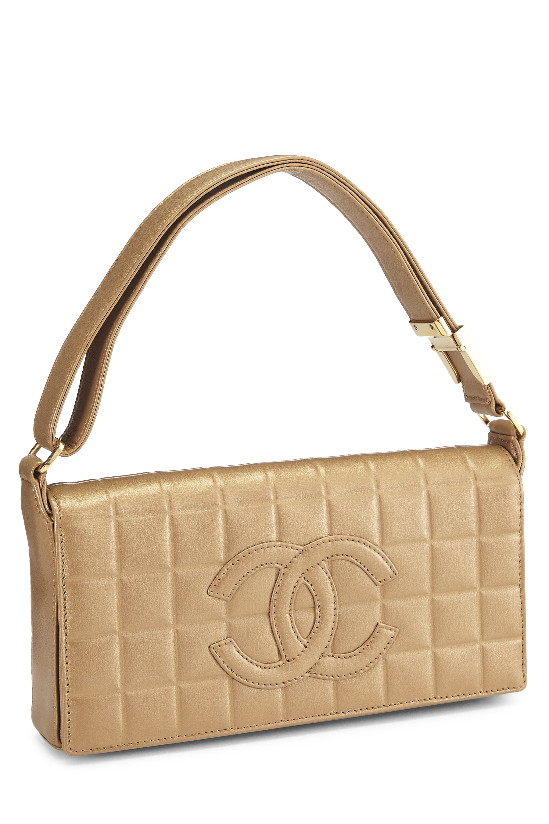 Chanel Gold Leather Chocolate Bar Shoulder Bag Medium 