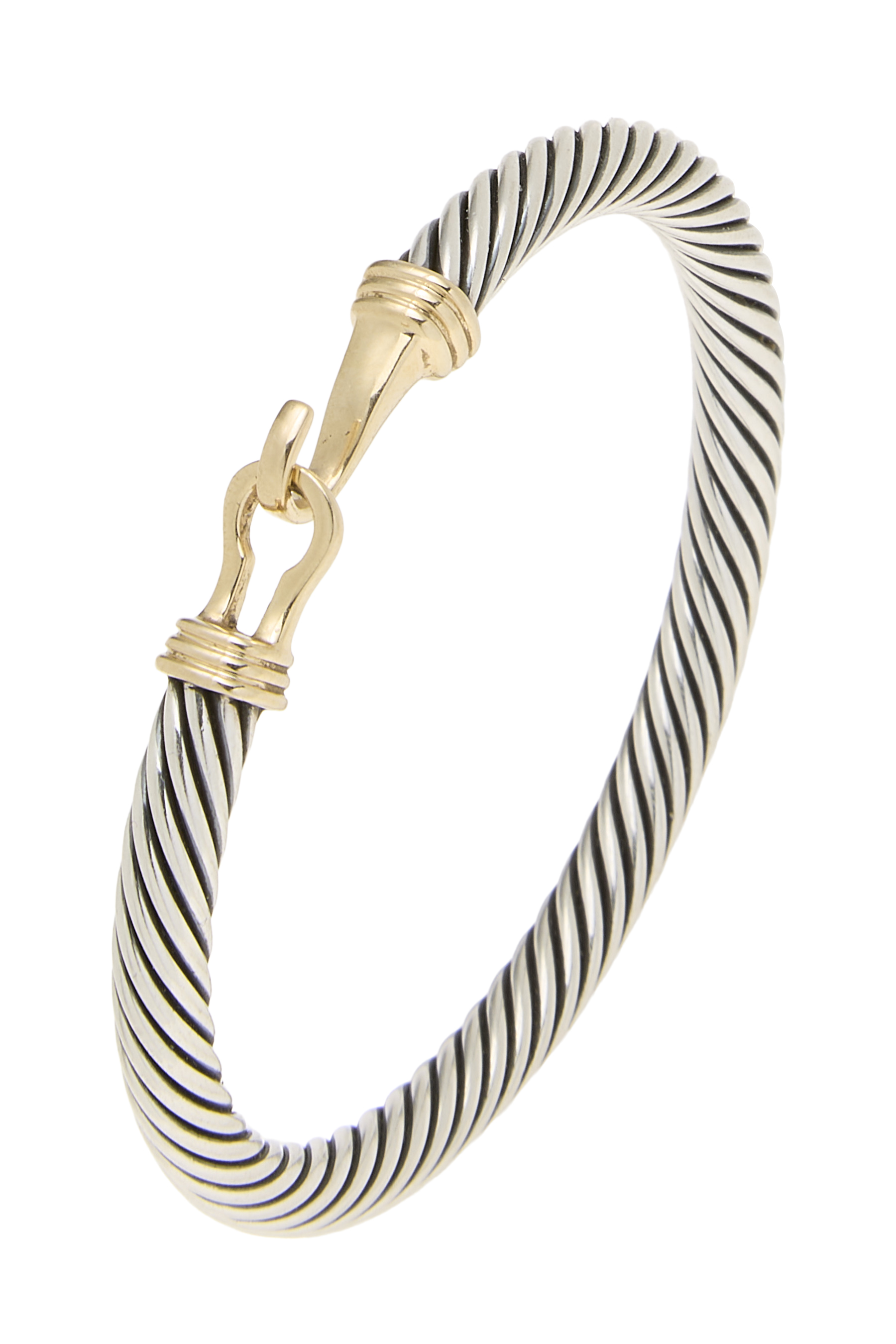 Pre-Owned Silver Two-Tone Buckle Classic Cable Bracelet Small