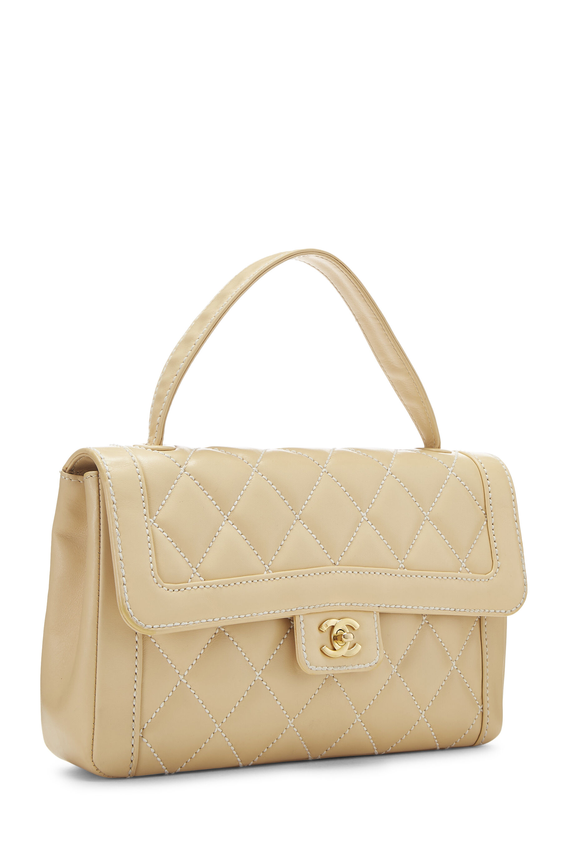 Chanel - Beige Calfskin Wild Stitch Top Handle Bag