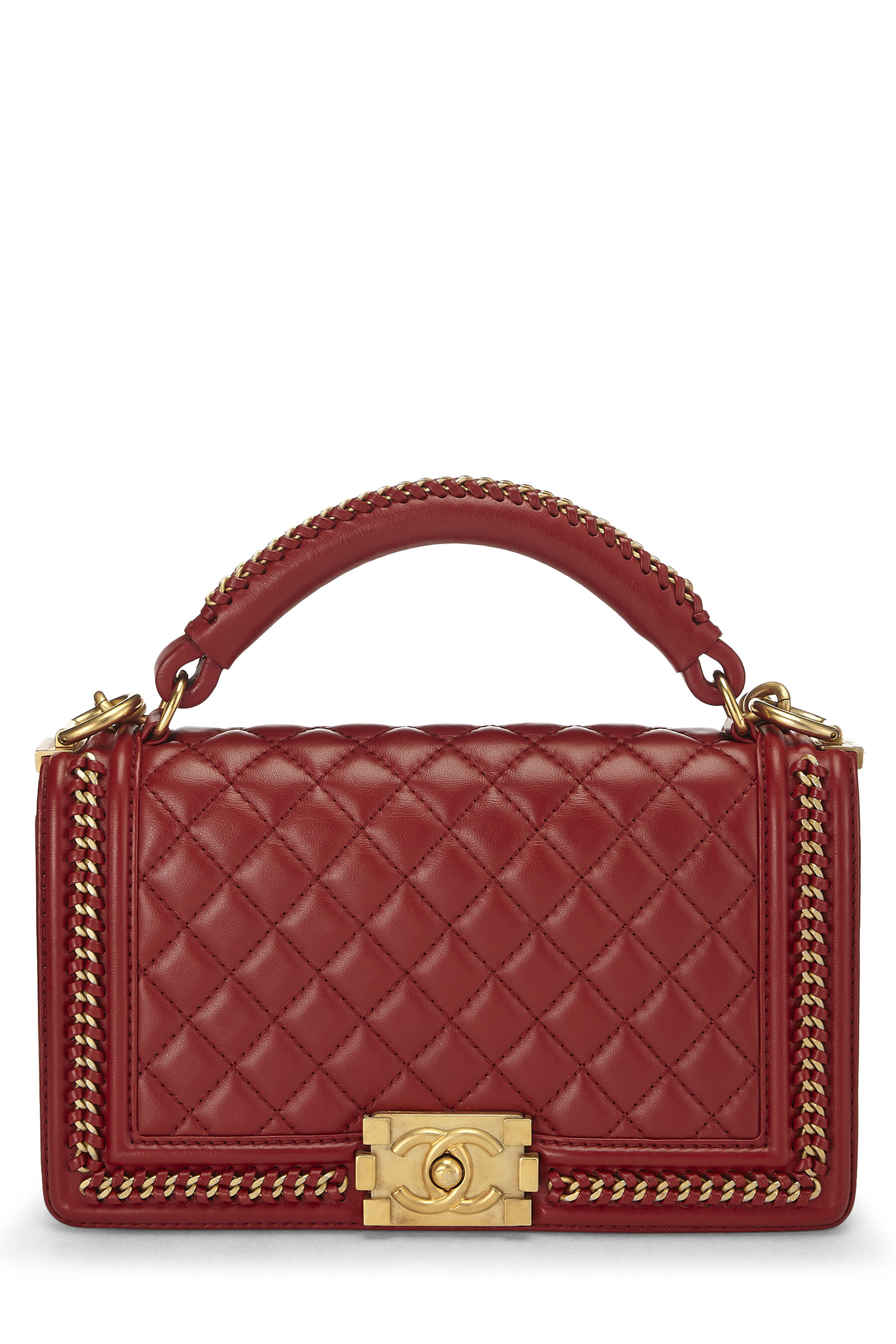 Chanel - Red Quilted Calfskin Top Handle Boy Bag Medium