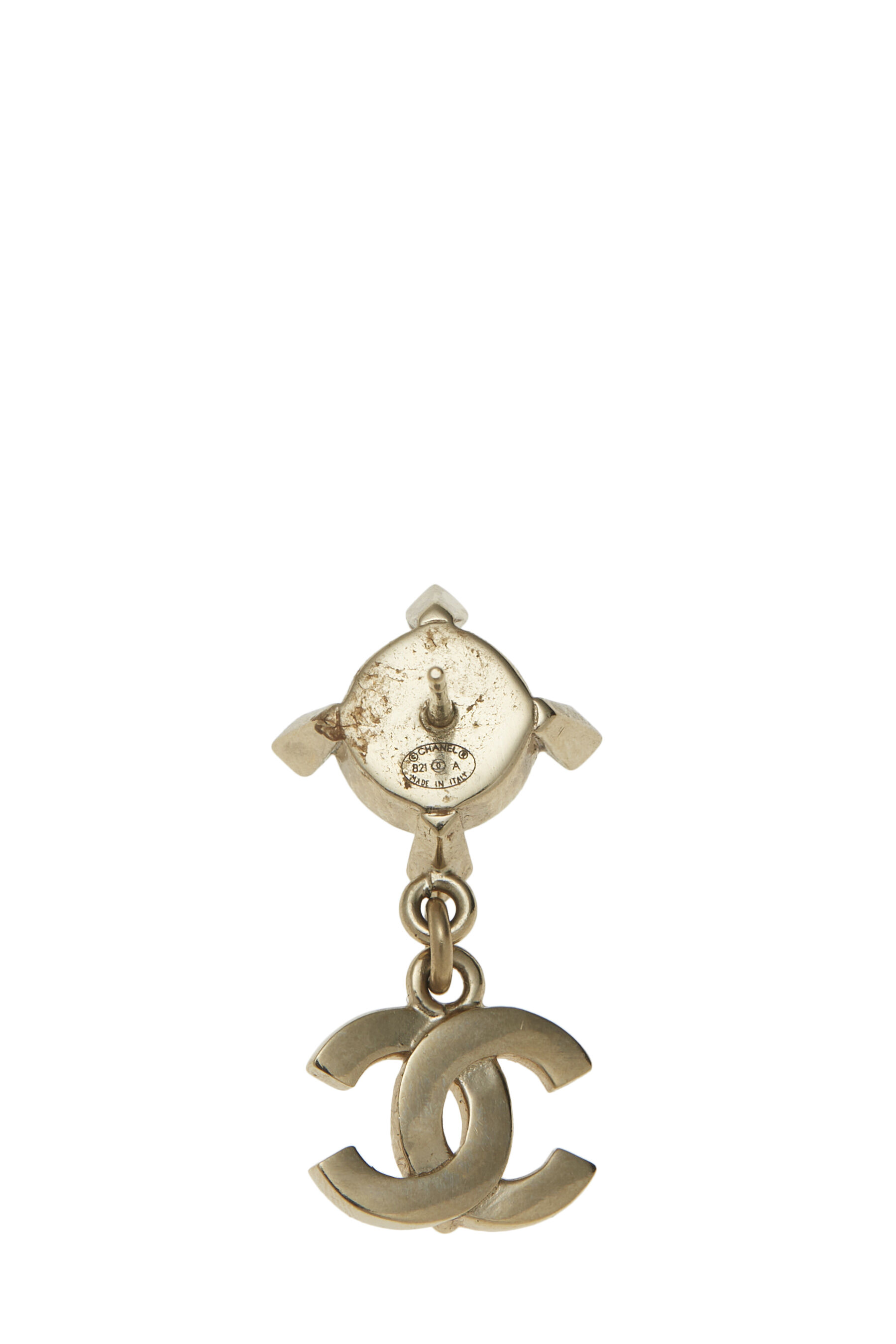 Chanel Gold & Faux Pearl Crystal 'CC' Dangle Earrings