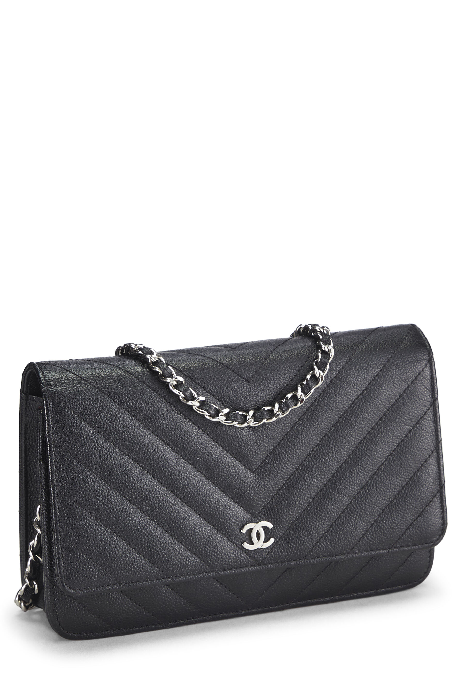 Chanel Black Caviar Chevron Wallet on Chain (WOC) Q6A25R0FKB000