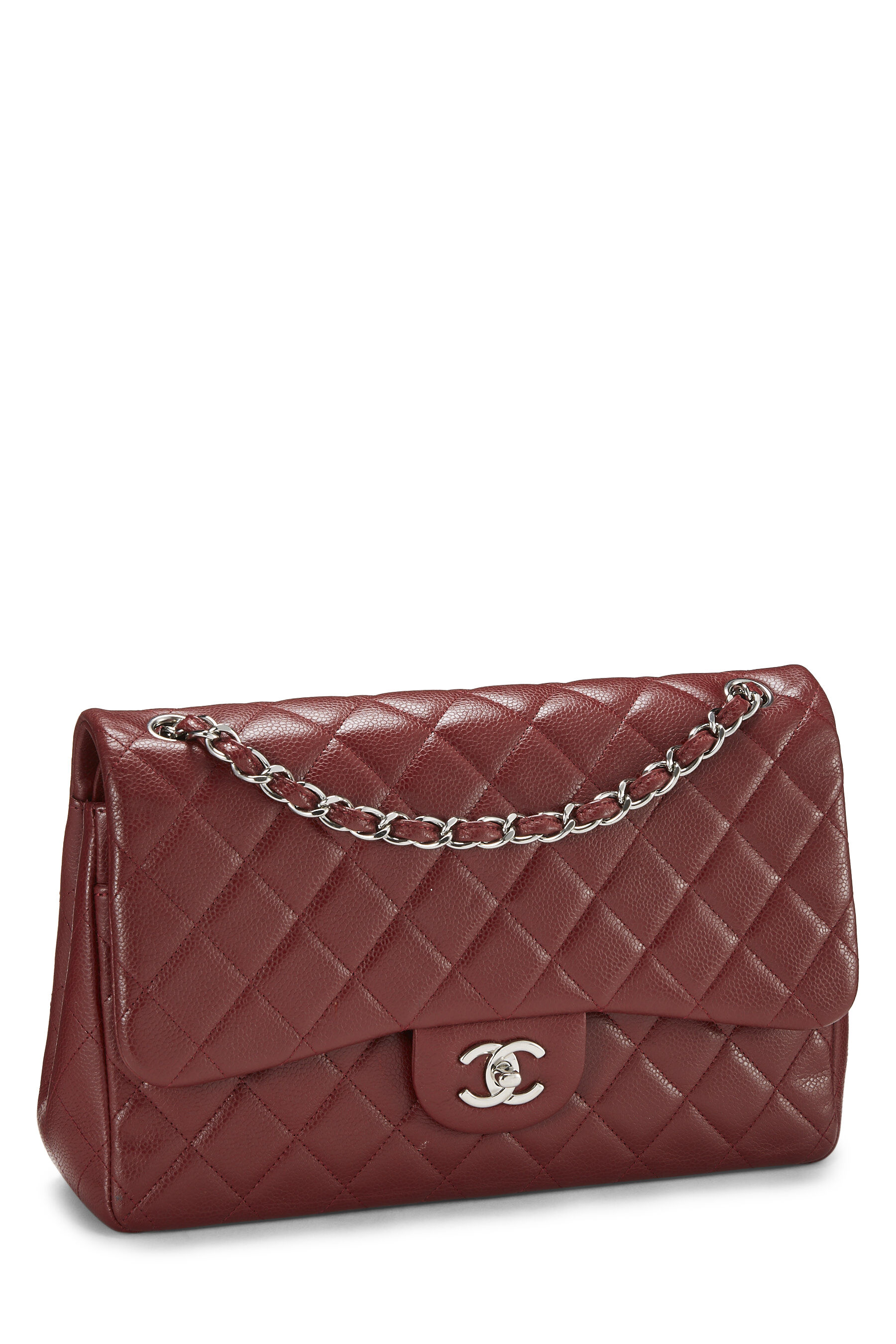 Chanel - Burgundy Quilted Caviar New Classic Flap Jumbo