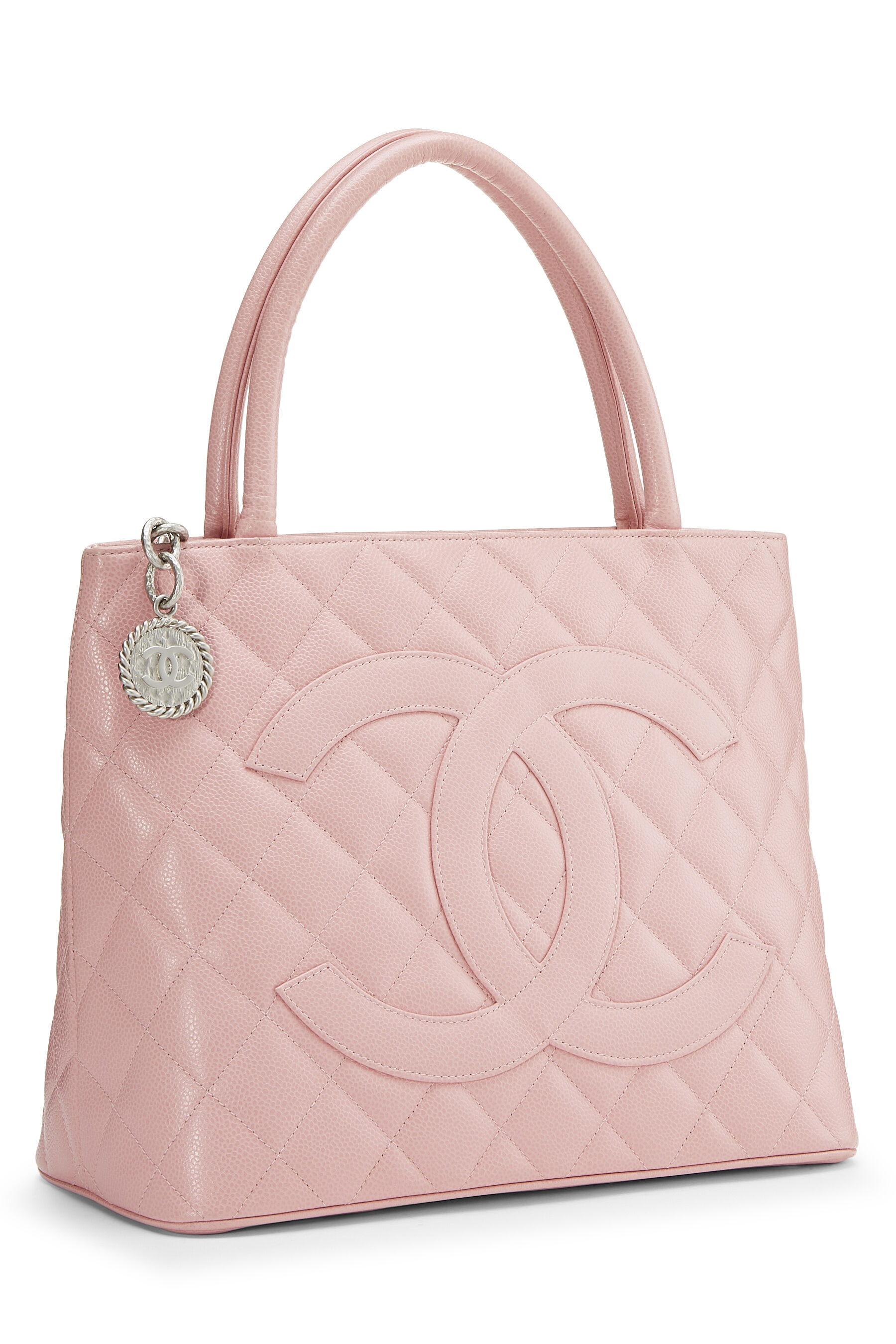 Authentic New Chanel Pink Caviar Leather Medallion Tote Shoulder Bag
