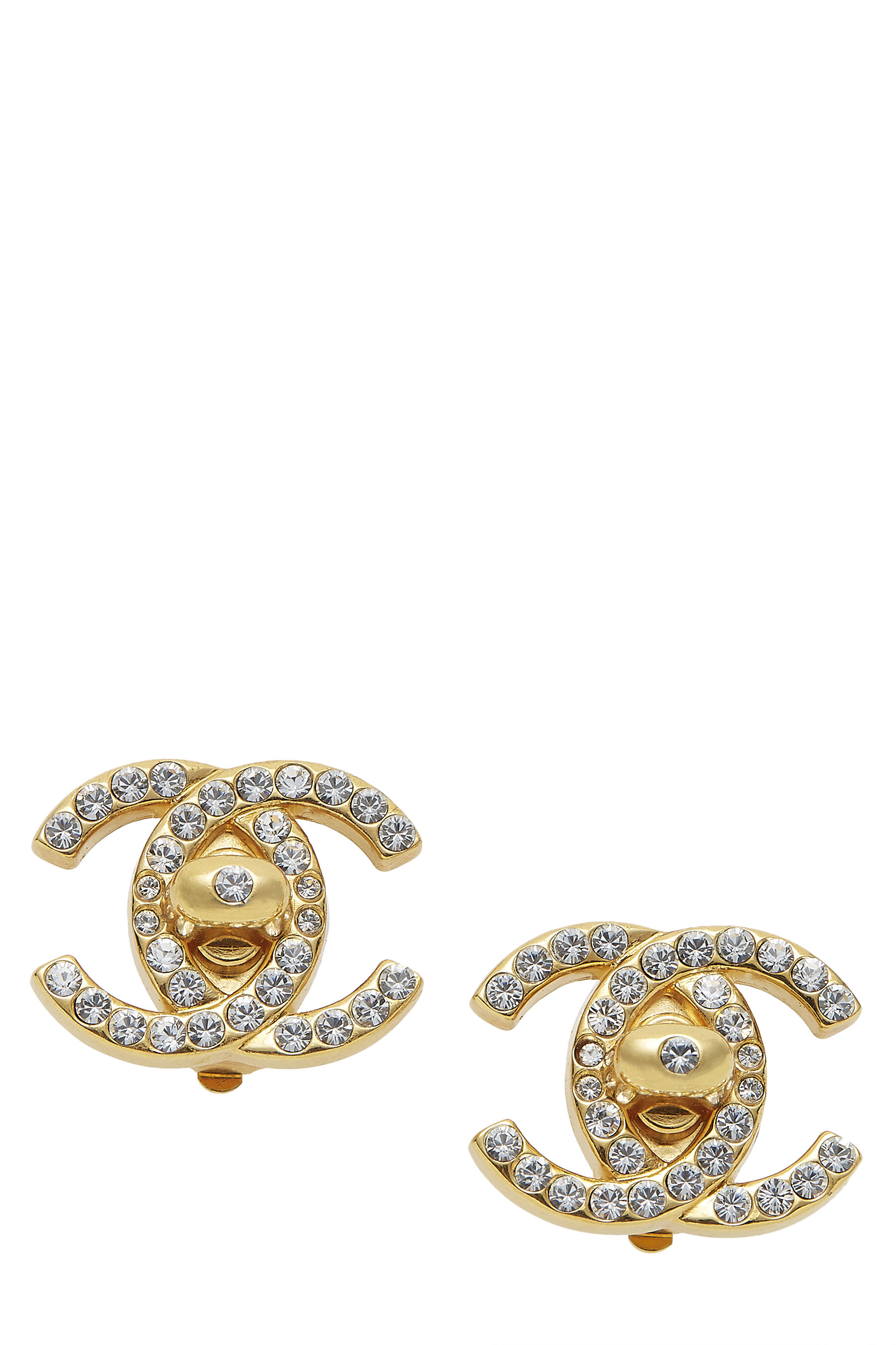 Chanel Gold & Crystal 'CC' Turnlock Earrings Medium Q6J0LE0RD7037